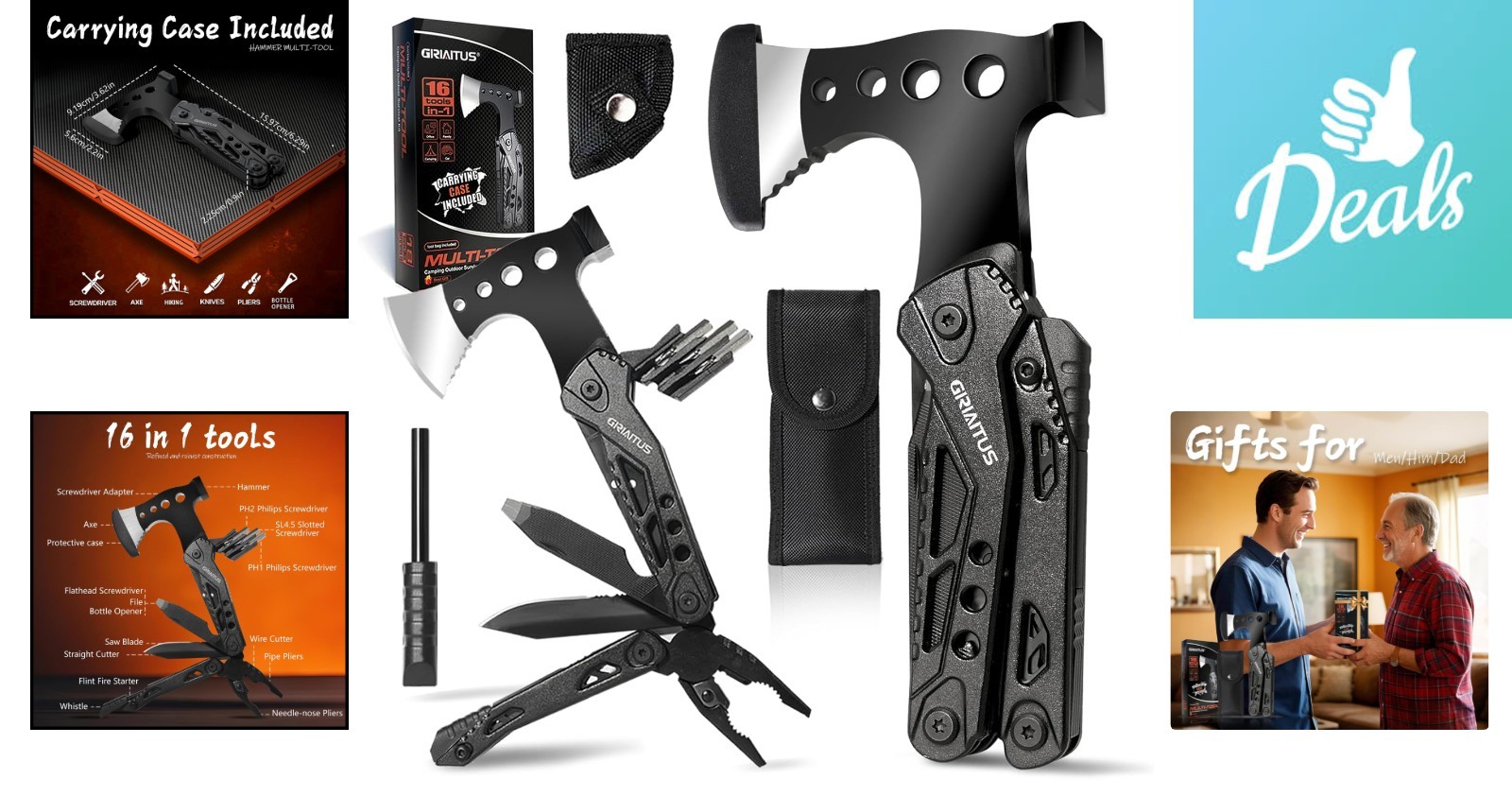 Versatile Camping Multitool with Axe & Hammer – Perfect for Adventure Gifts