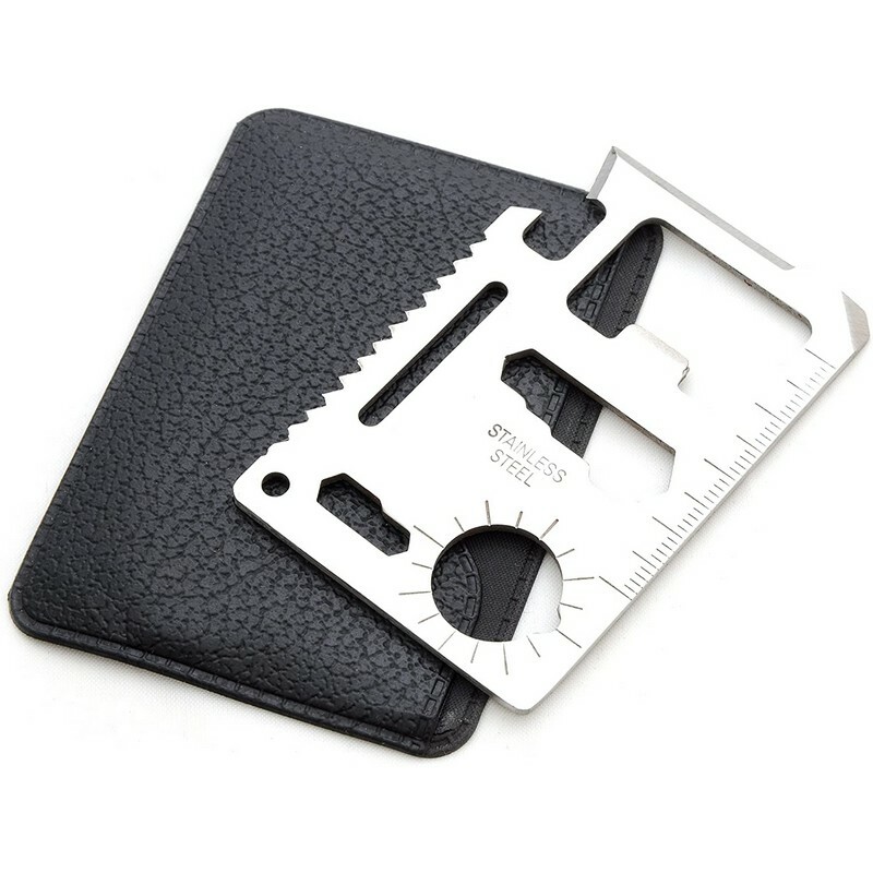 15 in 1 Multifunction Card with Leather Case – Can Opener, Screwdriver, Saw…