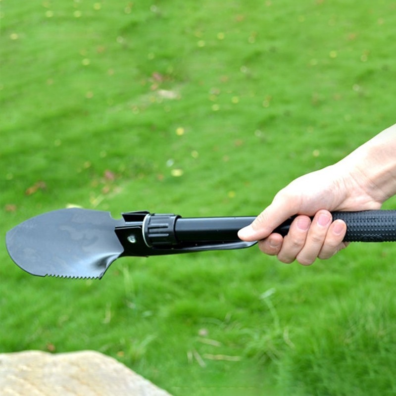 Pala plegable portátil multifunción para acampar, pala de supervivencia (negro)