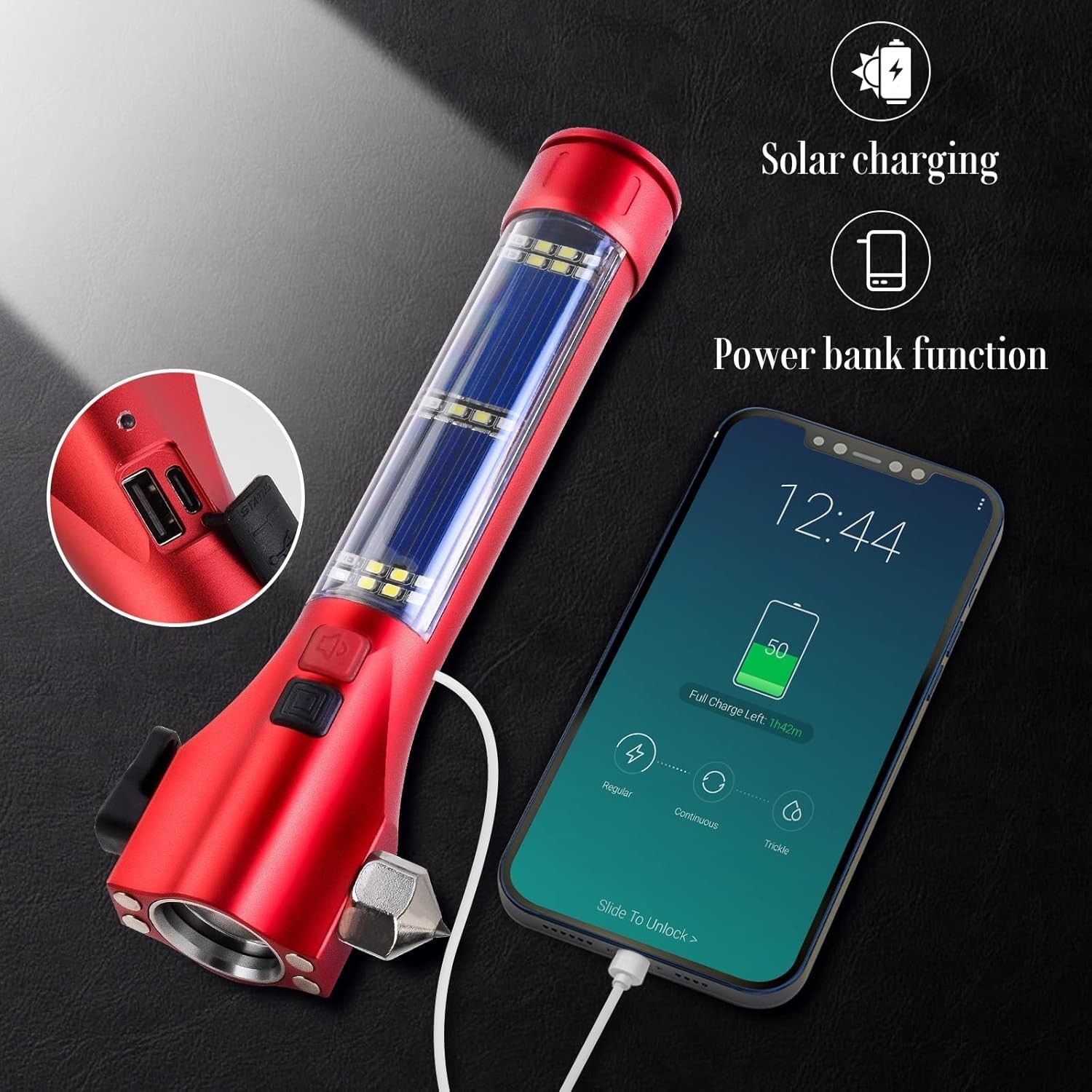 Flashlights for Emergencies, Window Breaker Seatbelt Cutter Multifunction Red