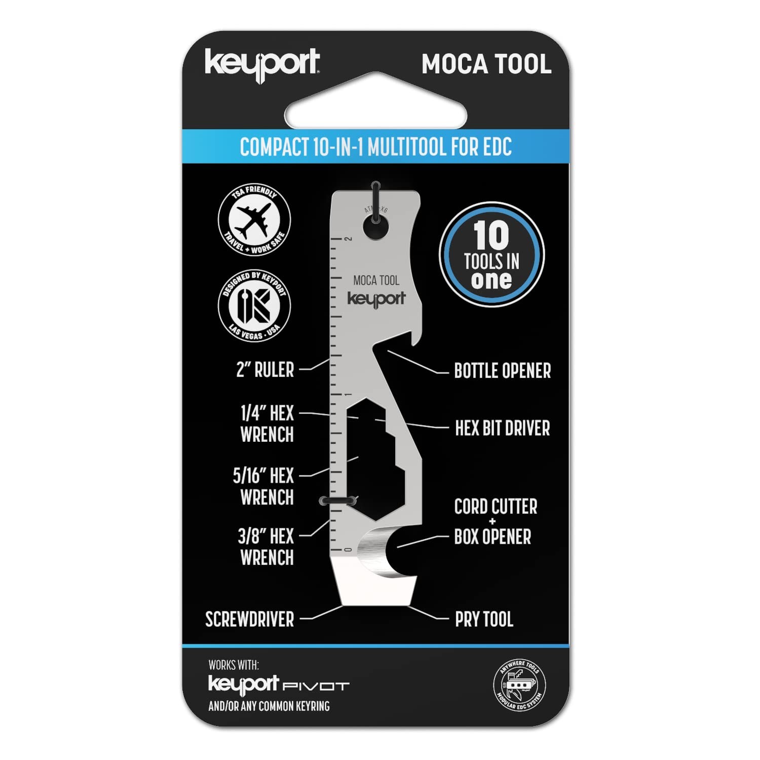 10-in-1 Keychain Multitool: Pry Bar, Bottle Opener, Screwdriver, TSA Safe