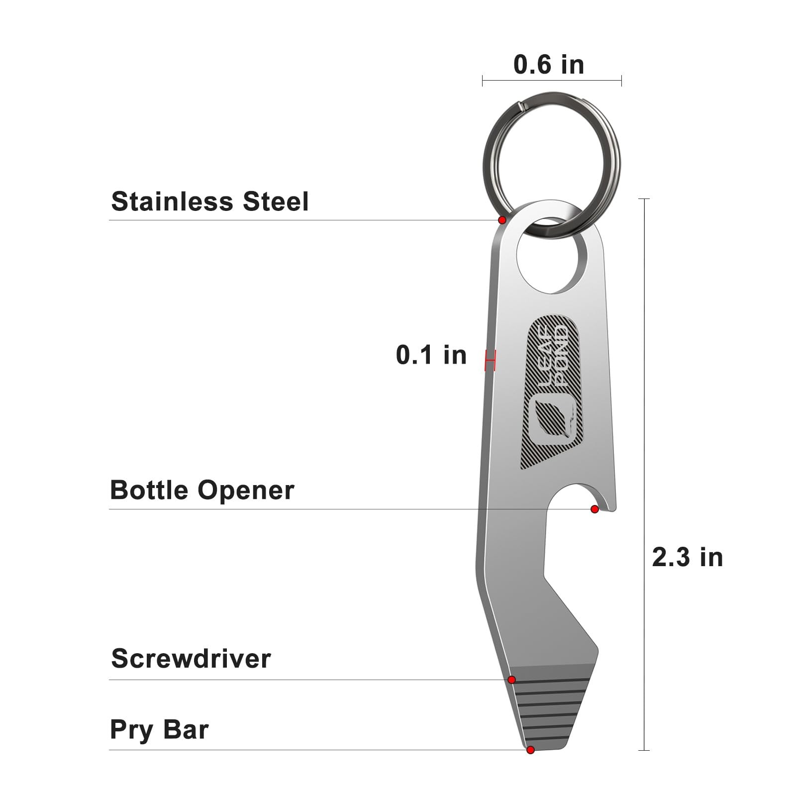LEAF POND 3-Pack Bottle Opener Keychain, EDC Pry Bar, 2.4 inches, Silver