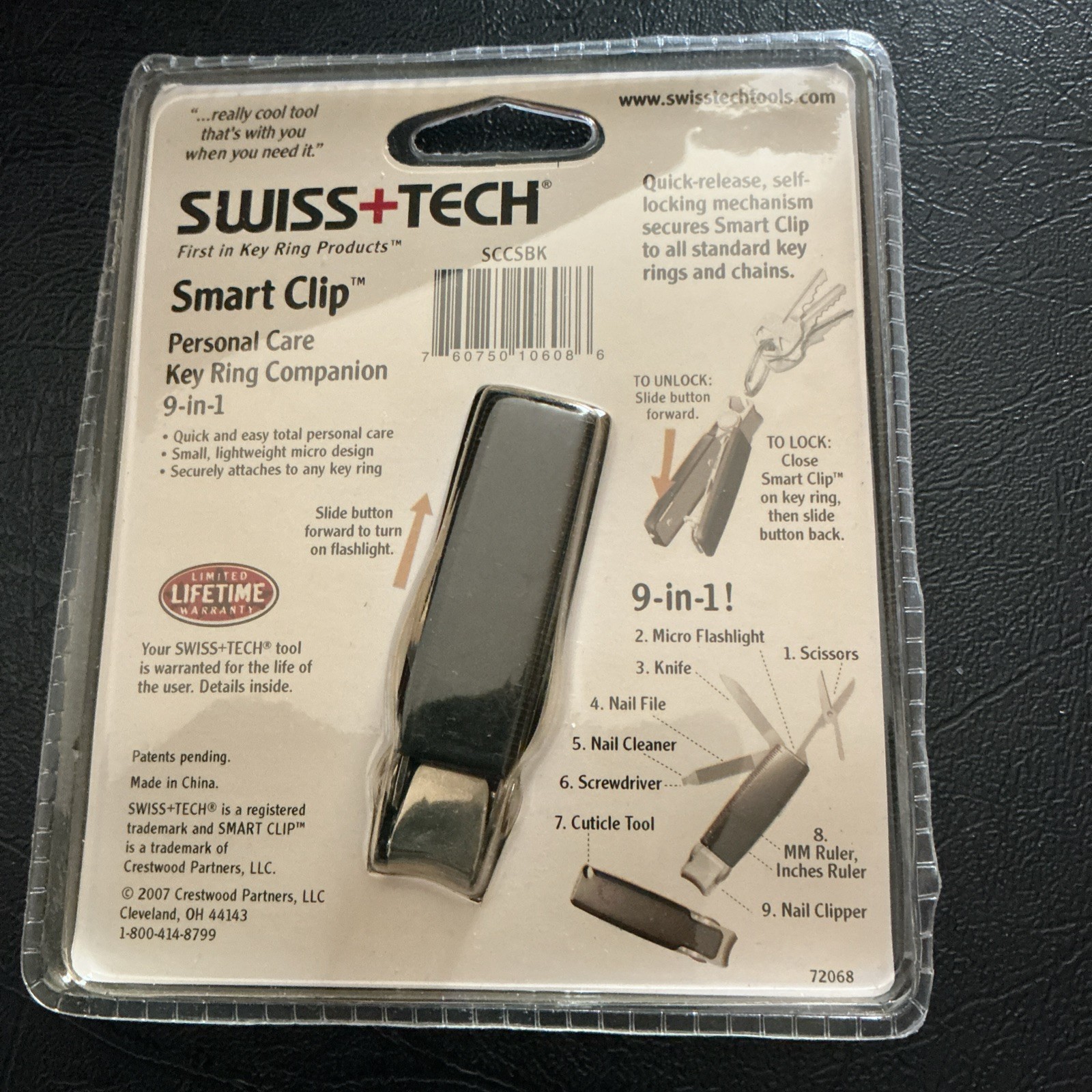 Swiss Tech Smart Clip Personal Care Key Ring Companion 9-in-1 SCCSBK NIP