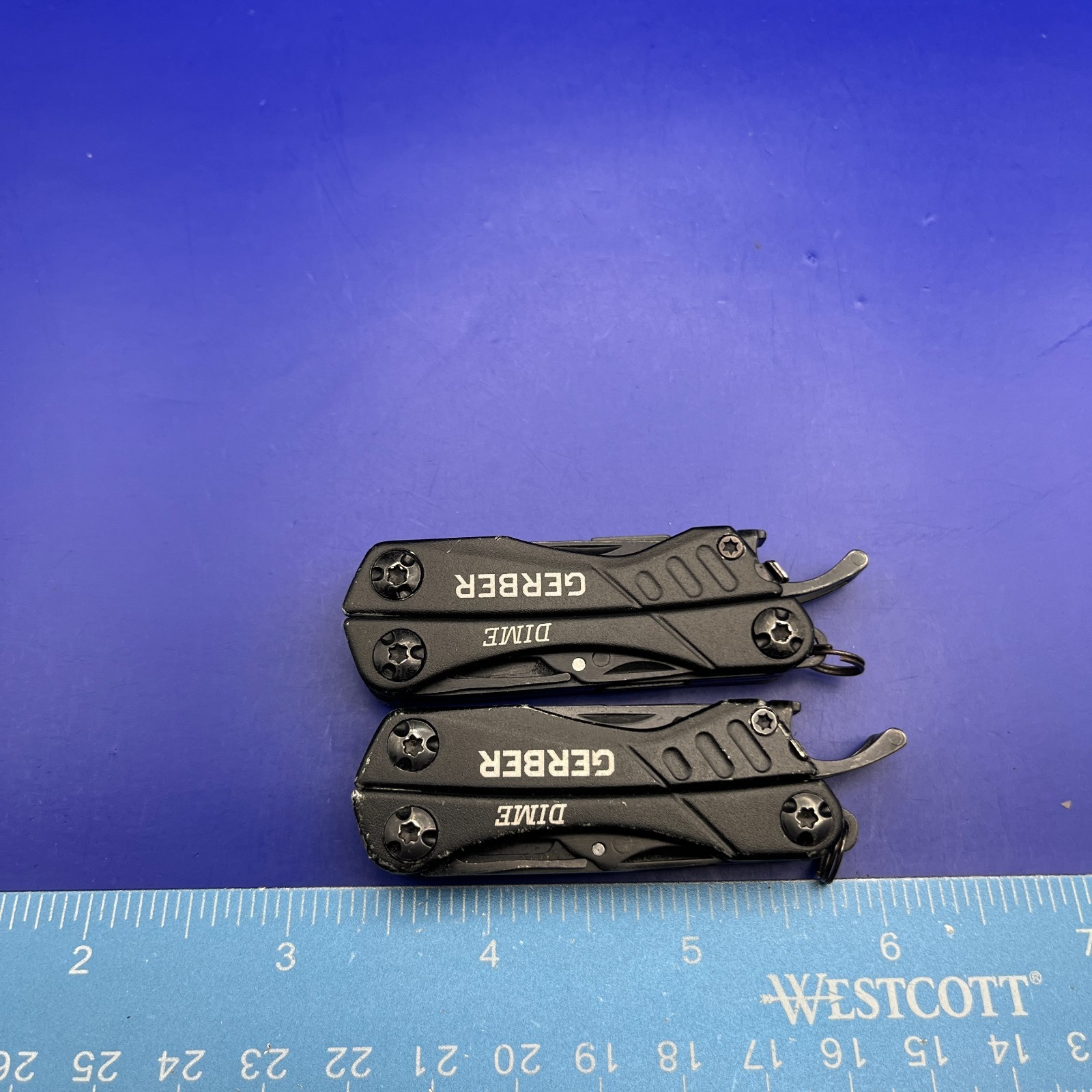 Lot of 2 Gerber Dime Multi-Tools Small Keychain Pliers Knife File Scissors