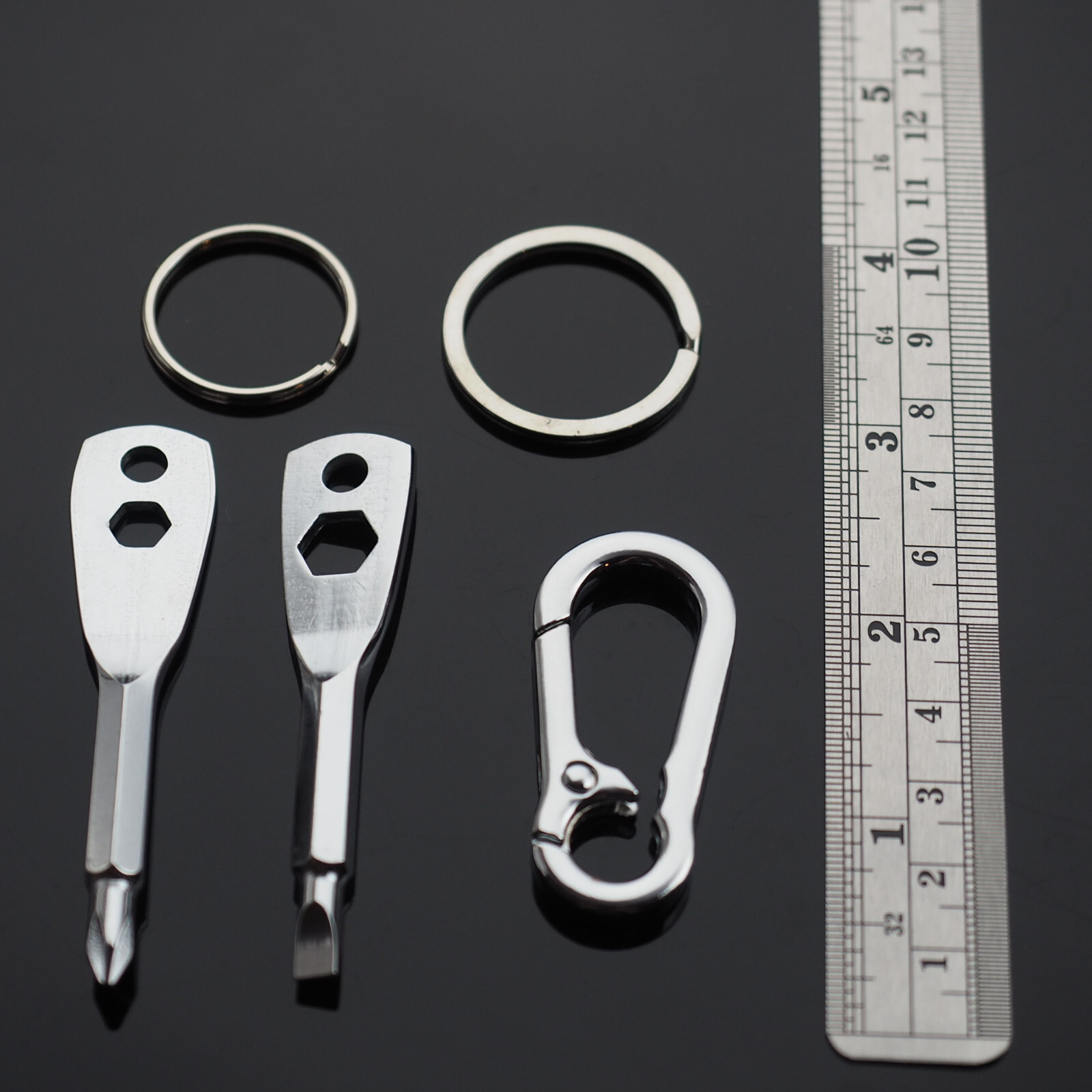 Screwdriver Keychain Set EDC Pocket Tool Hex Nut Wrench Key Ring Carabiner Clip
