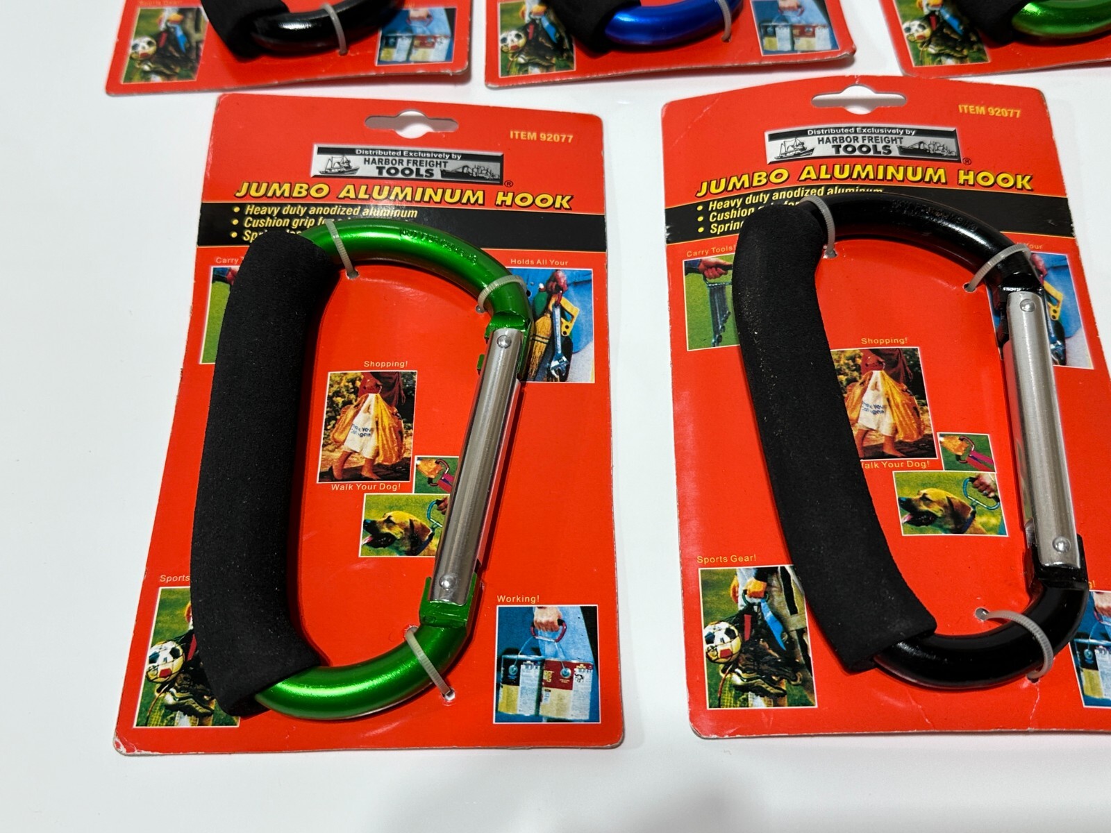 NEW 5pc Heavy Duty Aluminum Jumbo Multi Use Hook, Cushioned Grip, Spring loaded