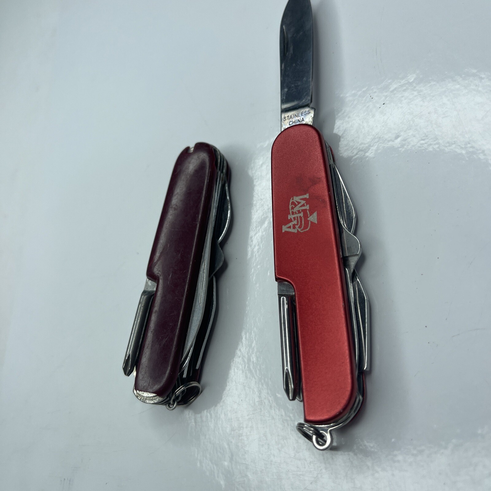 A8 Lot 2 Red Army Fold Utility Pocket Knife Stainless AIM Colorado Repair On Lt