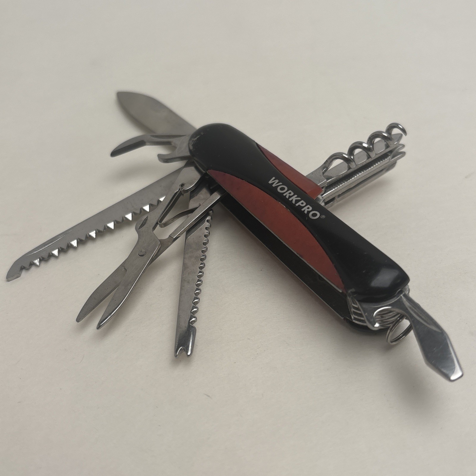 Workpro 15-in-1 Multitool Pocket Knife Stainless Brown Black Tactical Camp