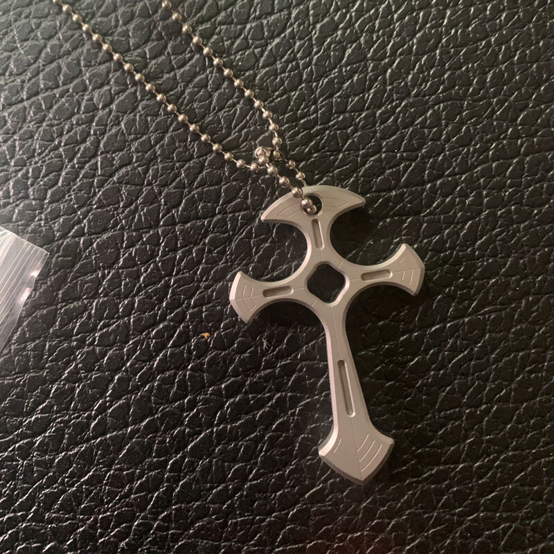 TC21 Titanium Alloy CNC Cross Necklace Pendant Bead Keychain Outdoor EDC Tools