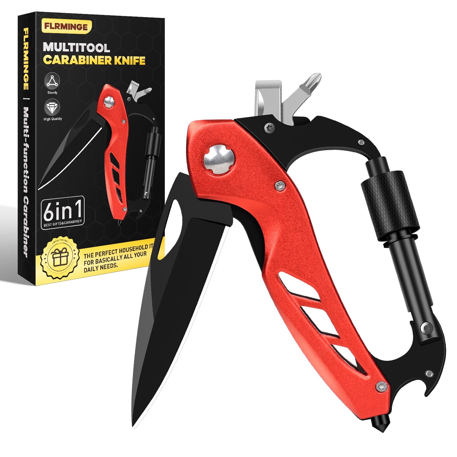 Multitool Carabiner with Pocket Knife, Survival Gear for Camping Hiking，EDC C…