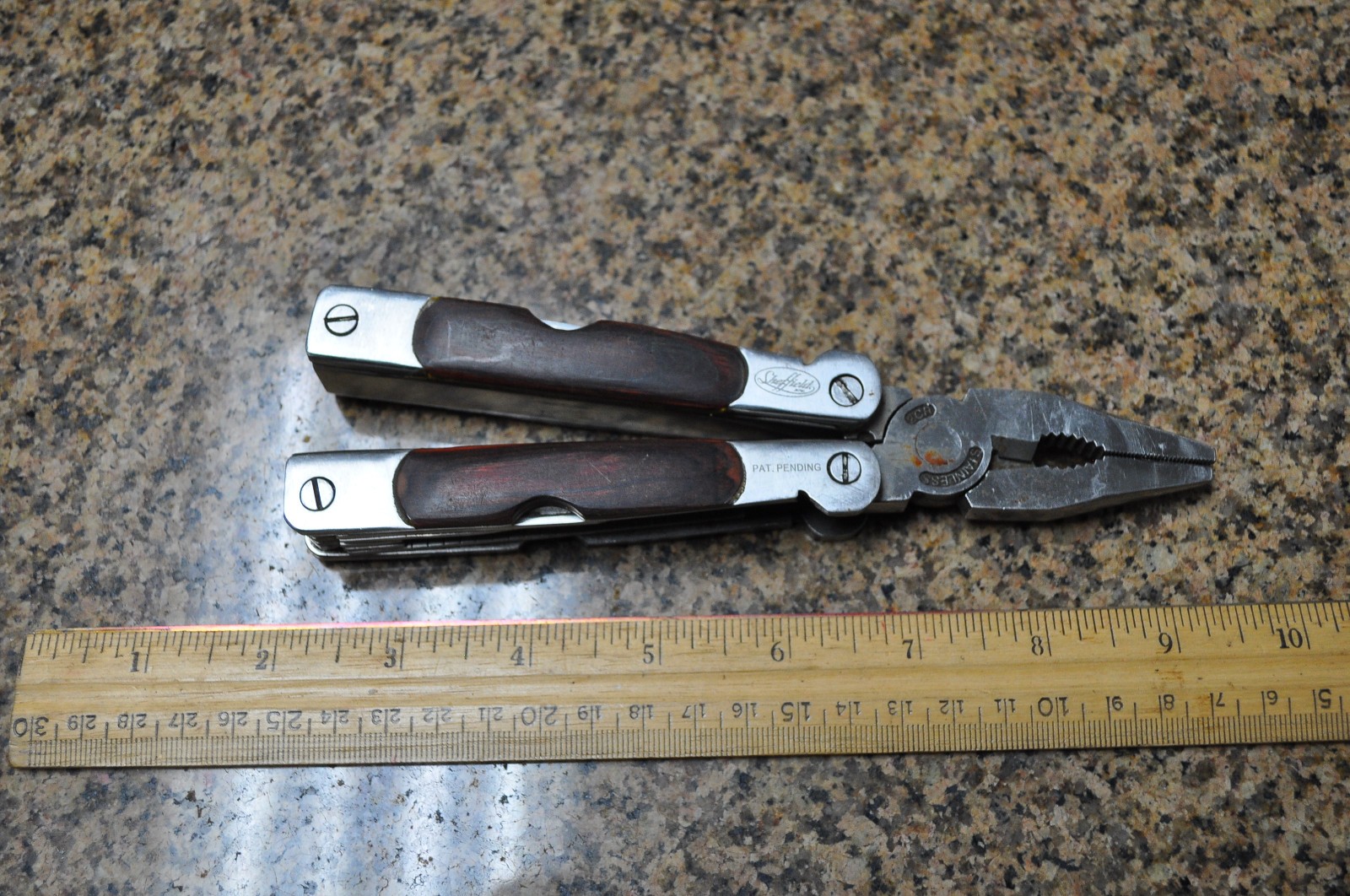 Sheffield 12-In-1 Multi Tool w/ Hardwood Handle Pliers Knife Blades Screwdrivers