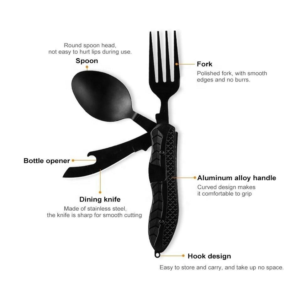 Multitool Outdoor Camping Utensils Portable 4 in 1 Stainless Steel FoldableSpoon