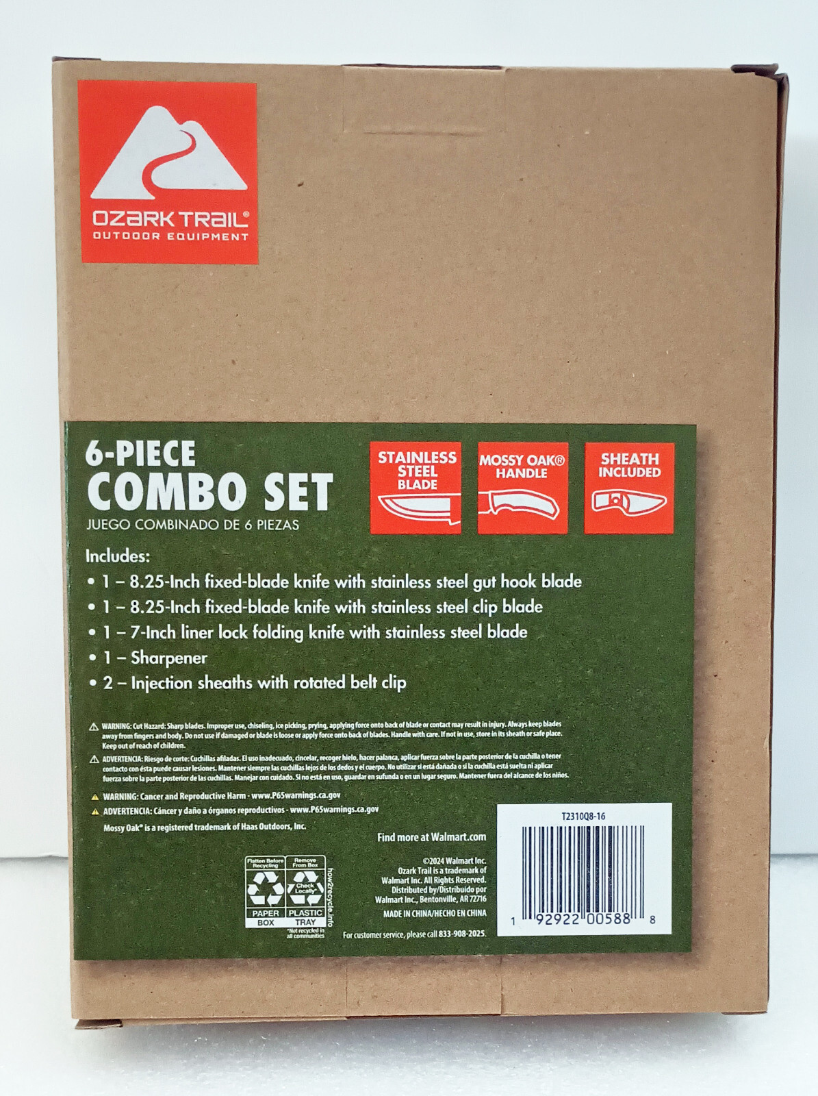 Ozark Trail 6 Piece Combo Knife Set 8.25 inches Fixed Blade & Gut Hook NEW
