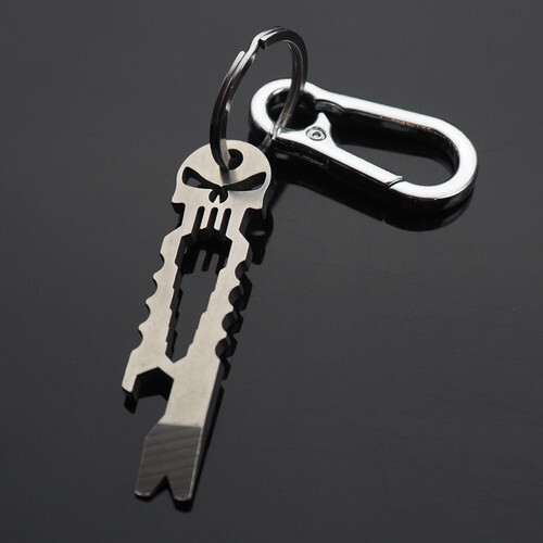 Skull Keychain Crowbar Screwdriver Hex Wrench Carabiner Clip Key Ring Opener EDC