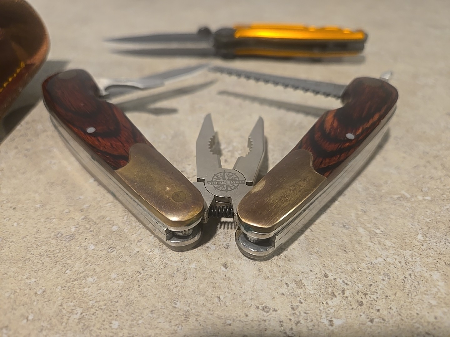 VINTAGE Guidesman Rosewood & Brass Multi-Tool,Pliers & More,Leather Belt Sheath