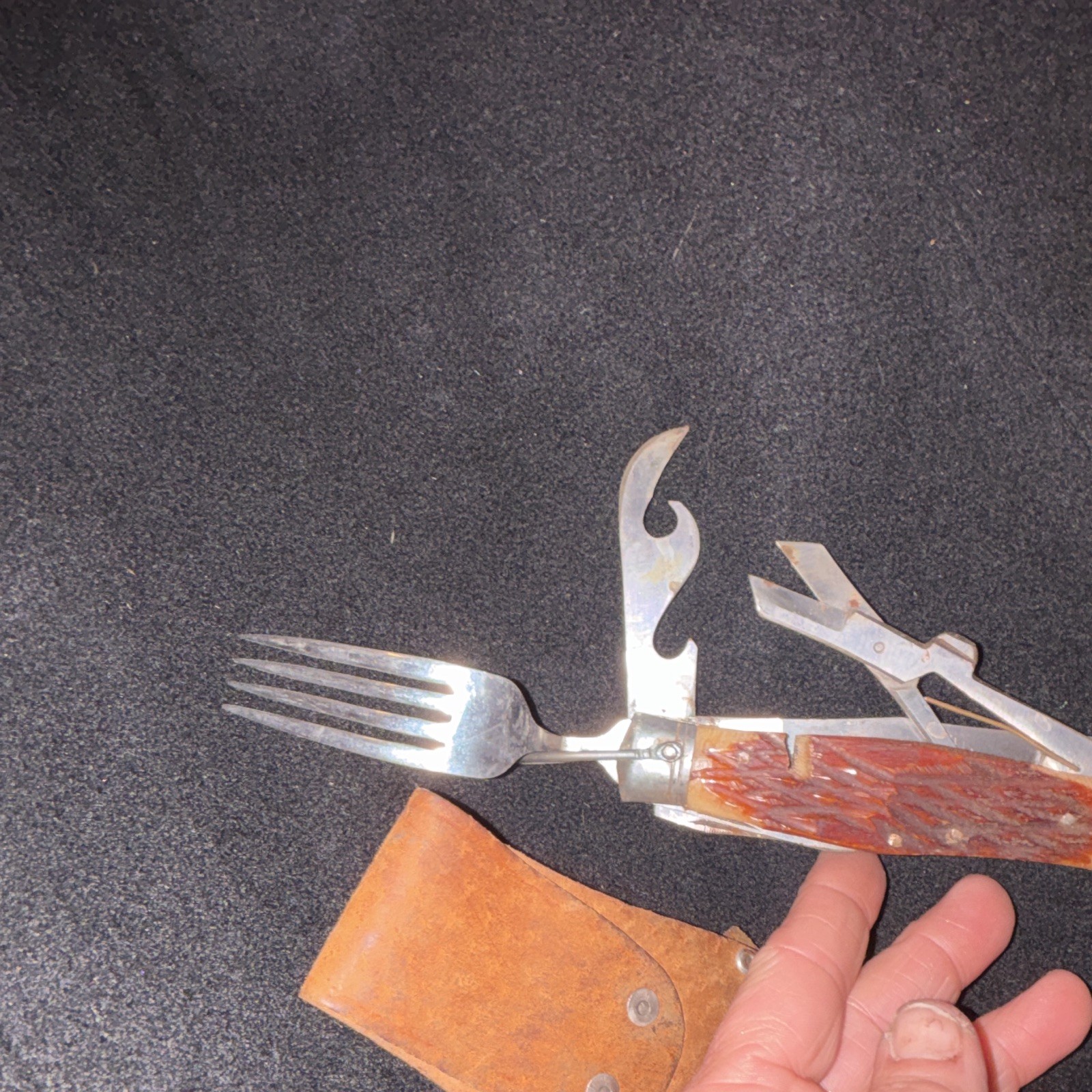 Camping Multi-Tool 6-in-1 Stainless Steel/Wood 3in Straight Blade Foldable