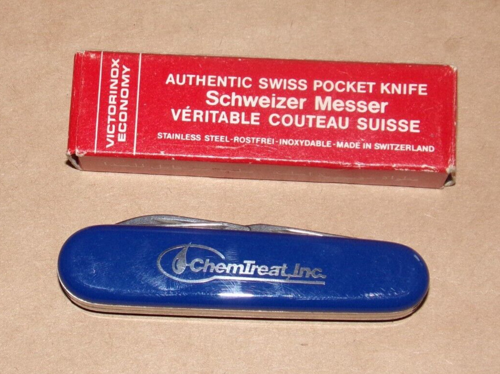 Schweizer Messer Victorinox Blue Swiss Pocket Knife NIB ChemTreat Advertising