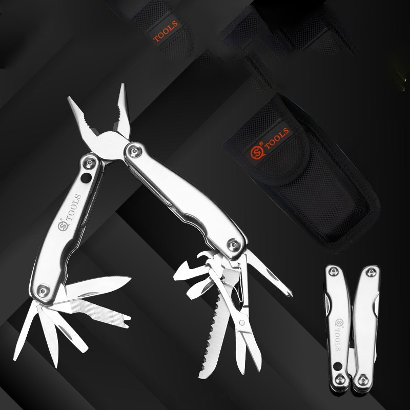 Stainless Folding Multitool Pliers with Blade LED Light EDC Car Tool