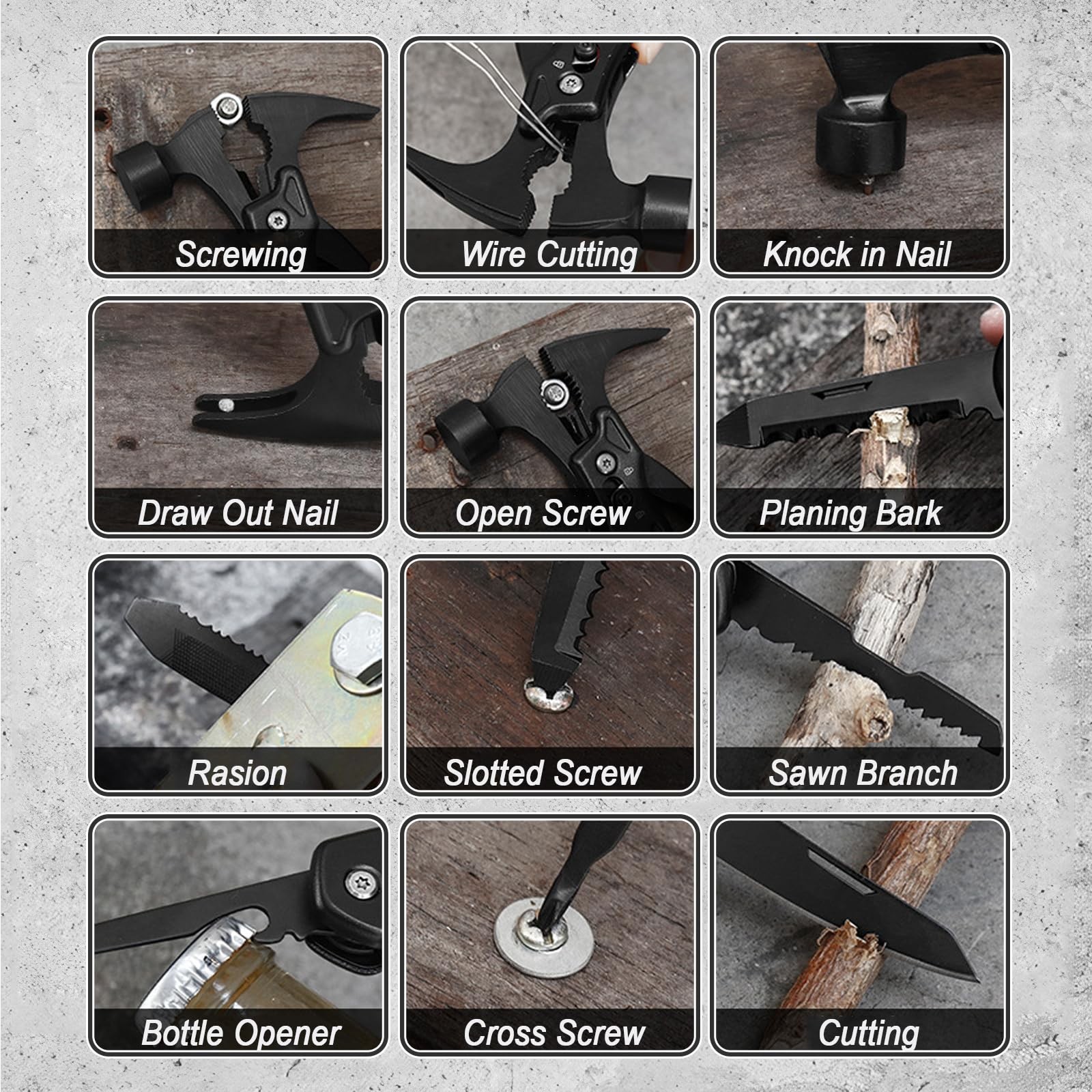 Unique Gift, Pocket Knife Multitool, Hammer 12-in-1, Folding Knife, Outdoor S…