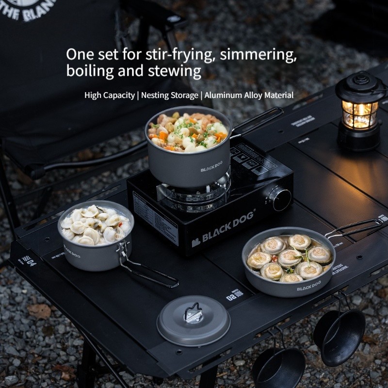 Outdoor aluminum alloy camping pot equipment, complete set of cooking utensils