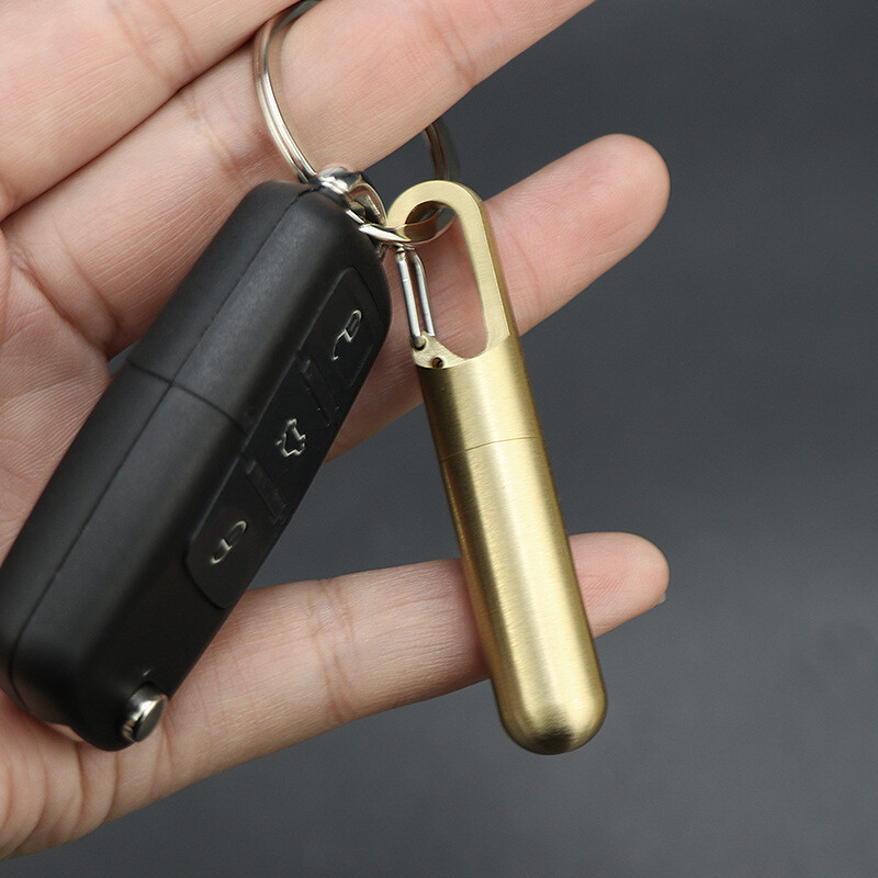Brass Keychain Survival Waterproof Box Integrated Medicine Pill Box EDC Tool Box