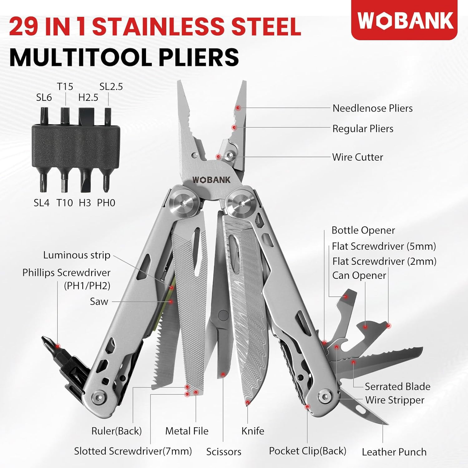 Multitool, 29-in-1 Stainless Steel Multi Tool Pliers with Screwdriver Sleeve, Da