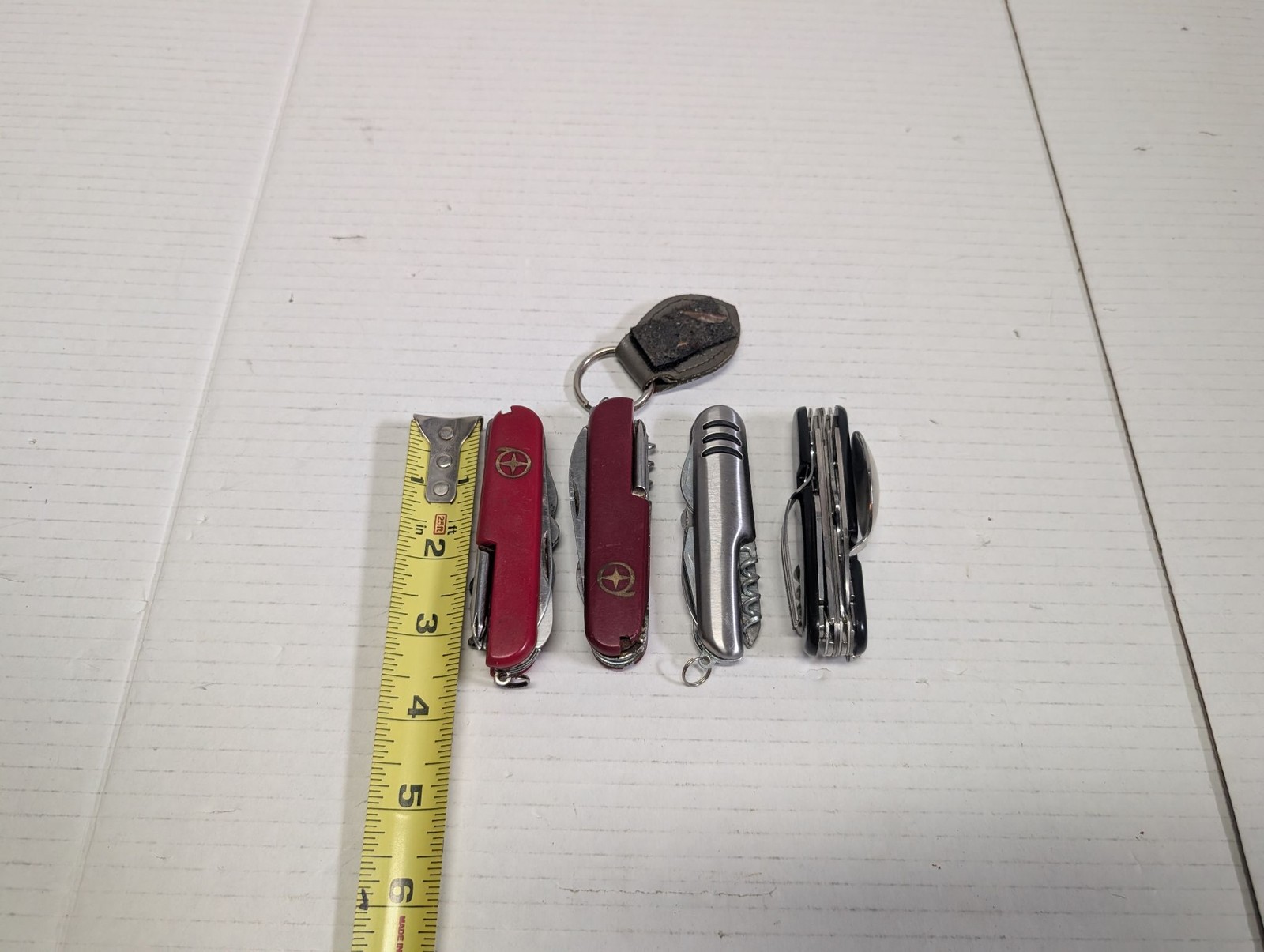 Multi Tool Pocket Knife Set 4pc Red Silver Black Camping Fork Spoon Corkscrew