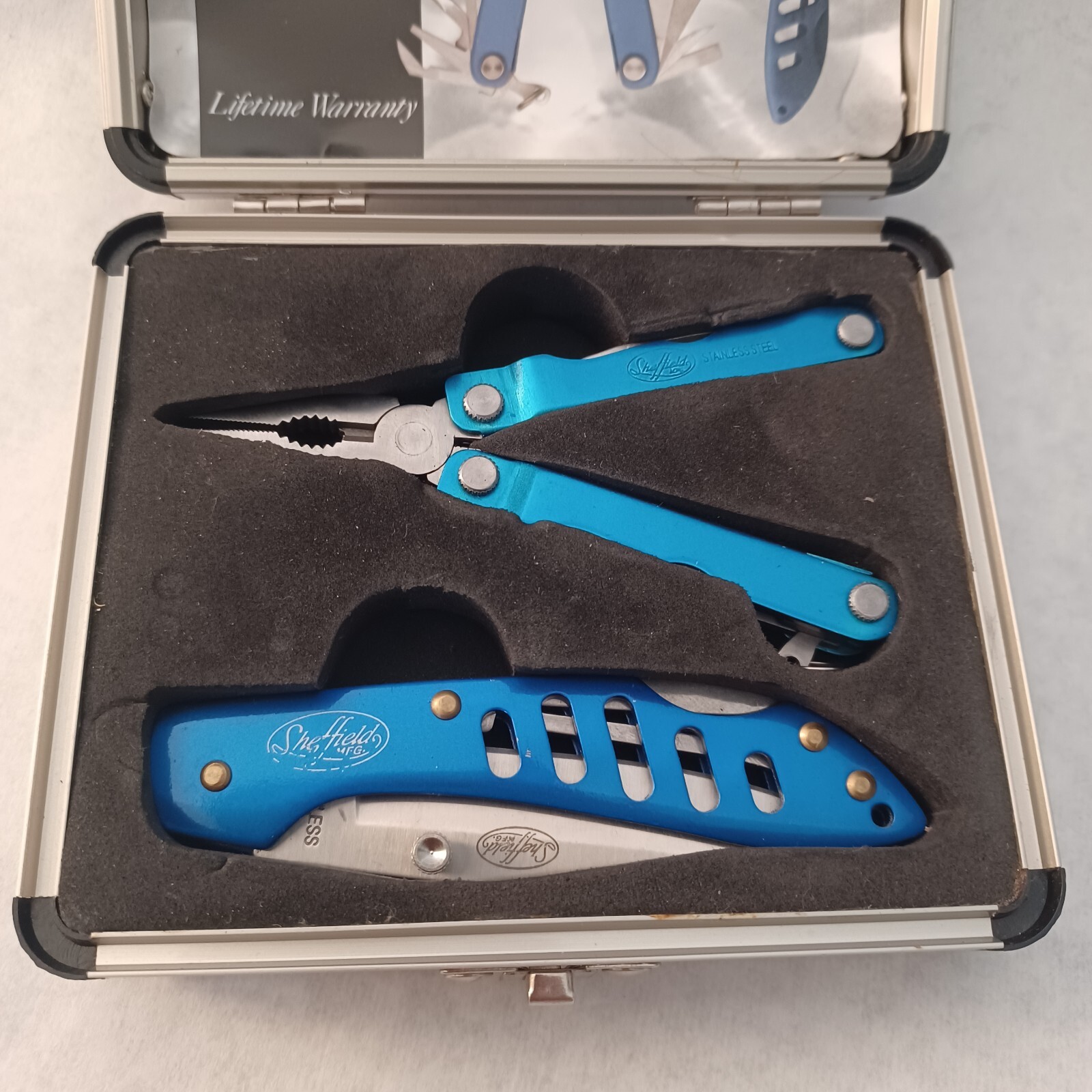 NEW! SHEFFIELD 11 In 1, 2 PIECE MULTI FUNCTION TOOL IN ALUMINUM CASE & BOX