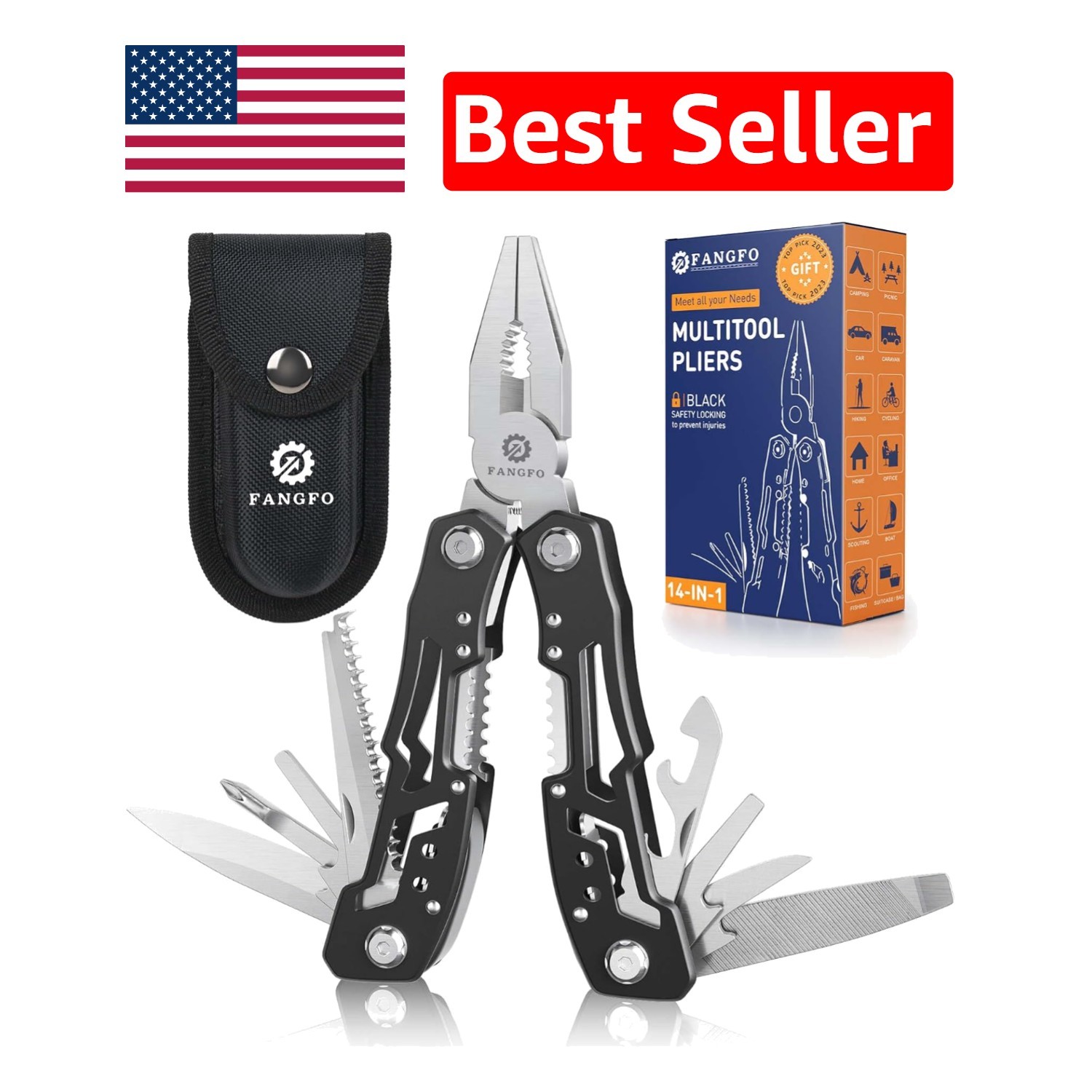 14-in-1 Survival Multitool with Locking Mechanism – Ideal for Camping and Hiking