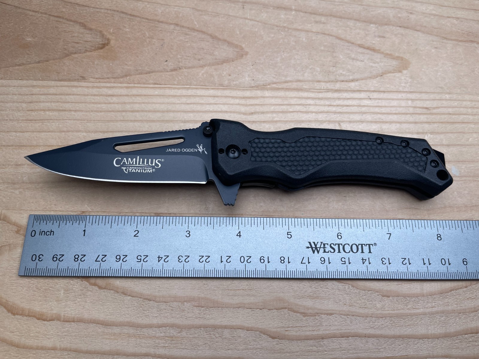 Camillus Jared Ogden Titanium NS-8B Plain Edge AUS-8 Black GFN Folding Knife
