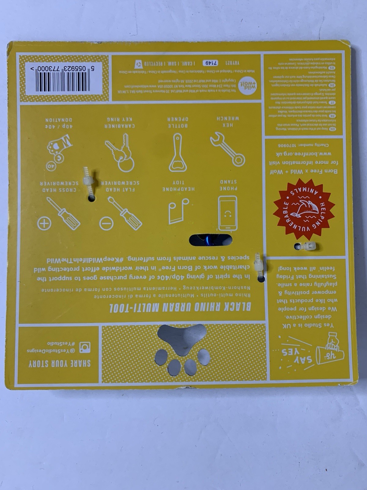 Black Rhino Urban Multi-Tool Yes Studio Animal Shaped Stainless Steel 8 Function