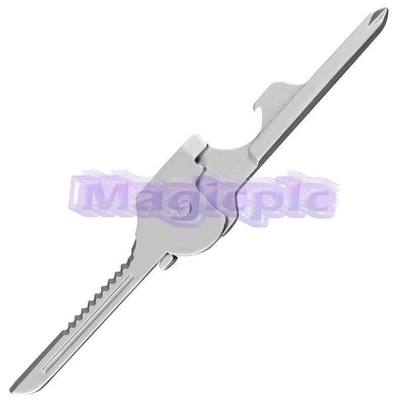 1PCS 6-in-1 Utili Key Tool Keyring Keychain Multifunction Stainless Steel