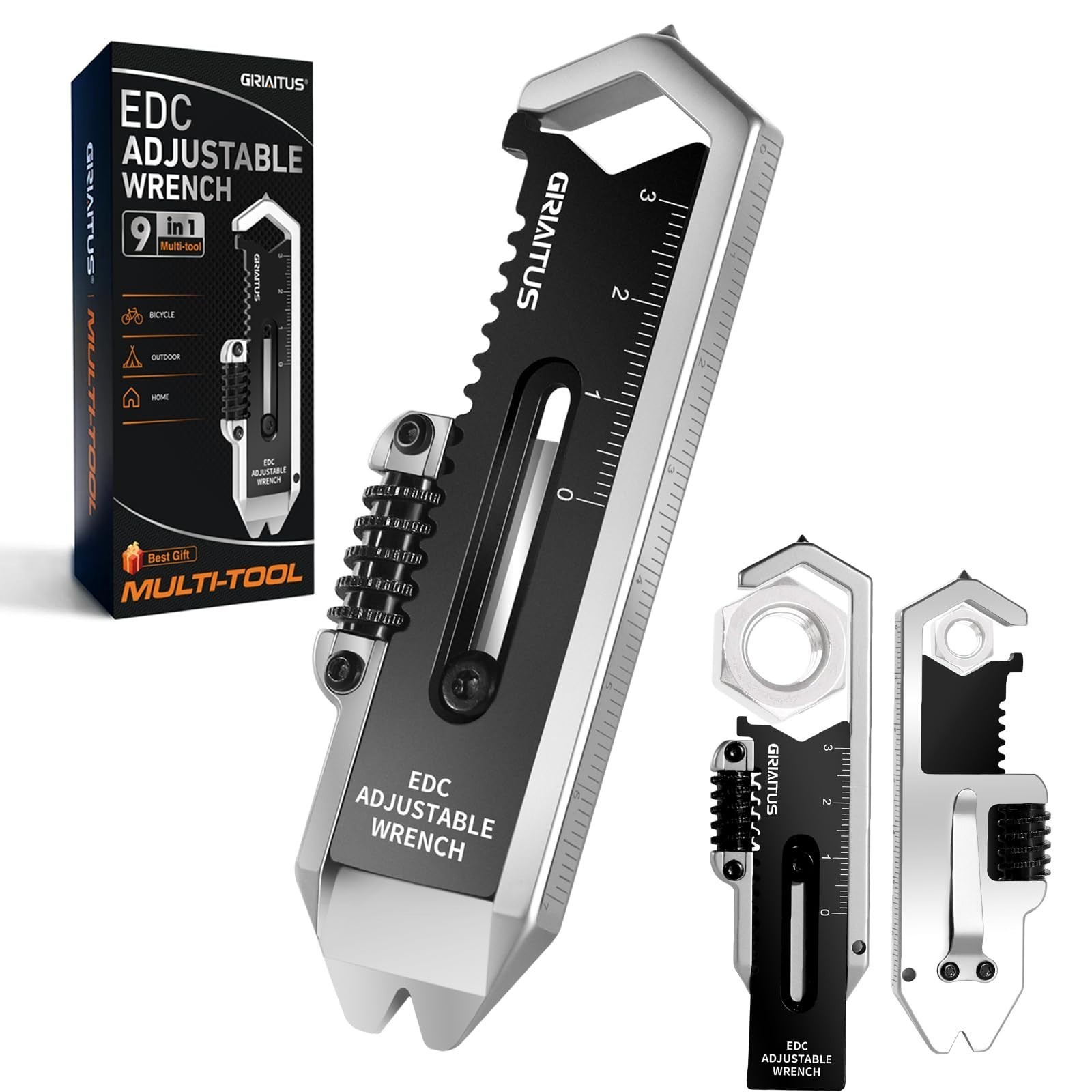 Small Multitool Wrench 9 in 1 Pocket Adjustable Wrench for Screw with Mini Pr A+