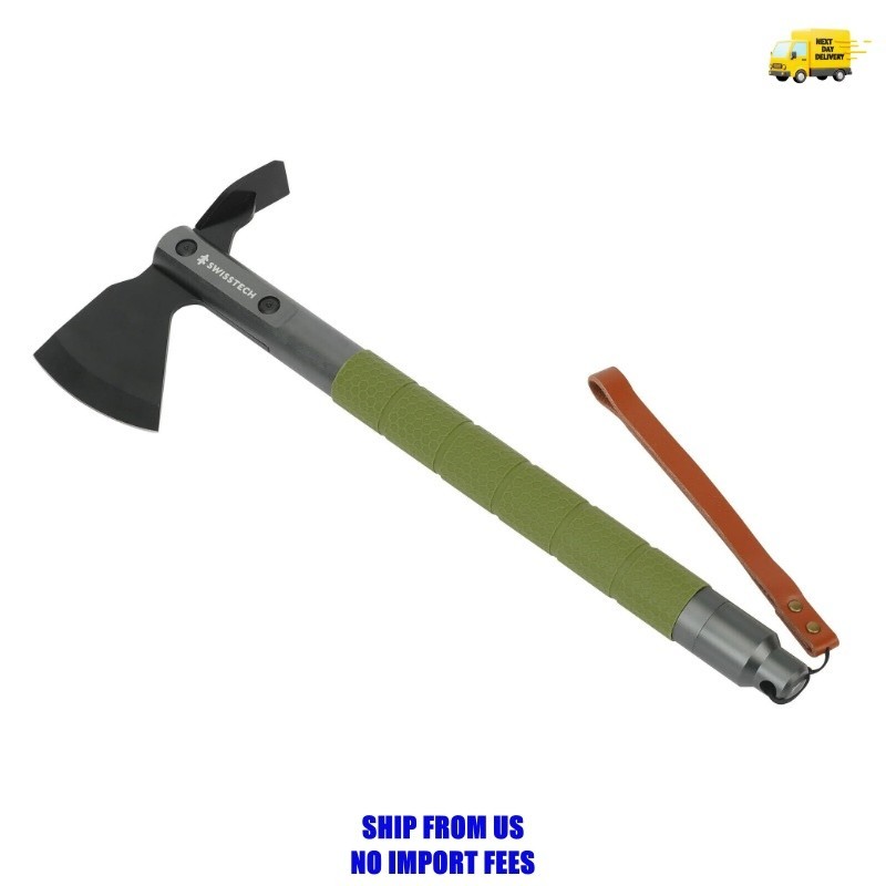 “Swiss Tech Multi-Tool Hatchet with Pocket Knife, No-Slip Silicone Grip, Green,