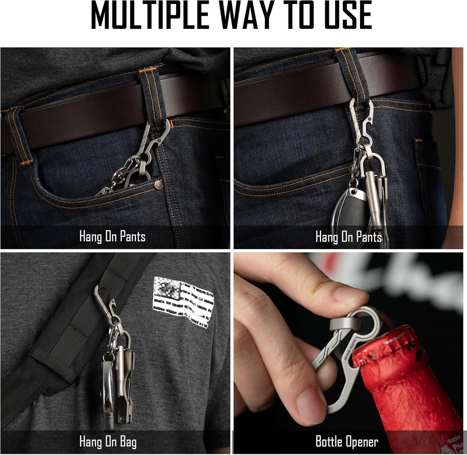 KM01 Titanium EDC Keychain Clip with Bottle Opener, Quick Release Carabiner Key