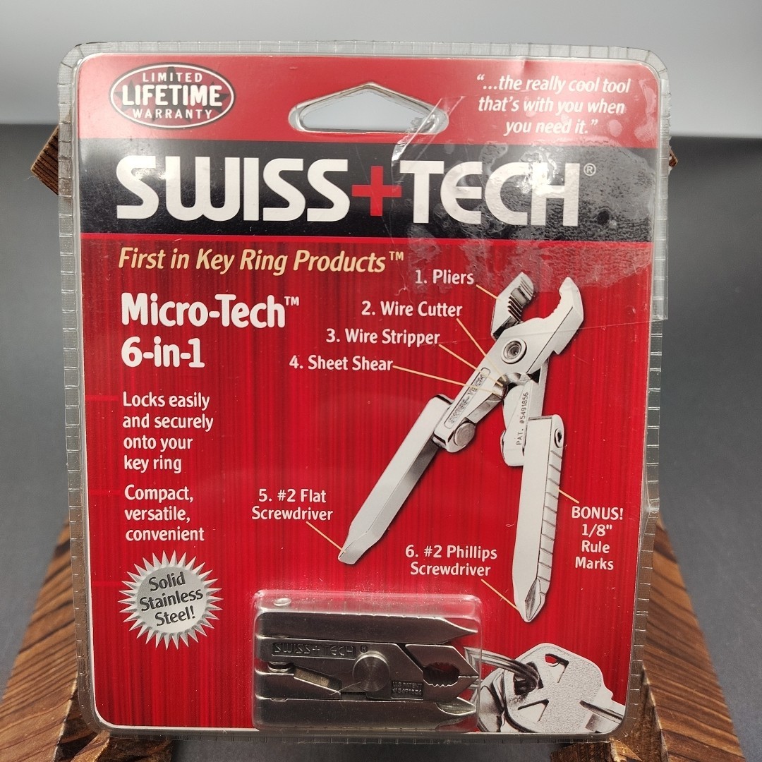 Swiss Tech Micro-Tech 6-in-1 Multi Tool 1.75″ Folding Pliers Stainless Steel NEW