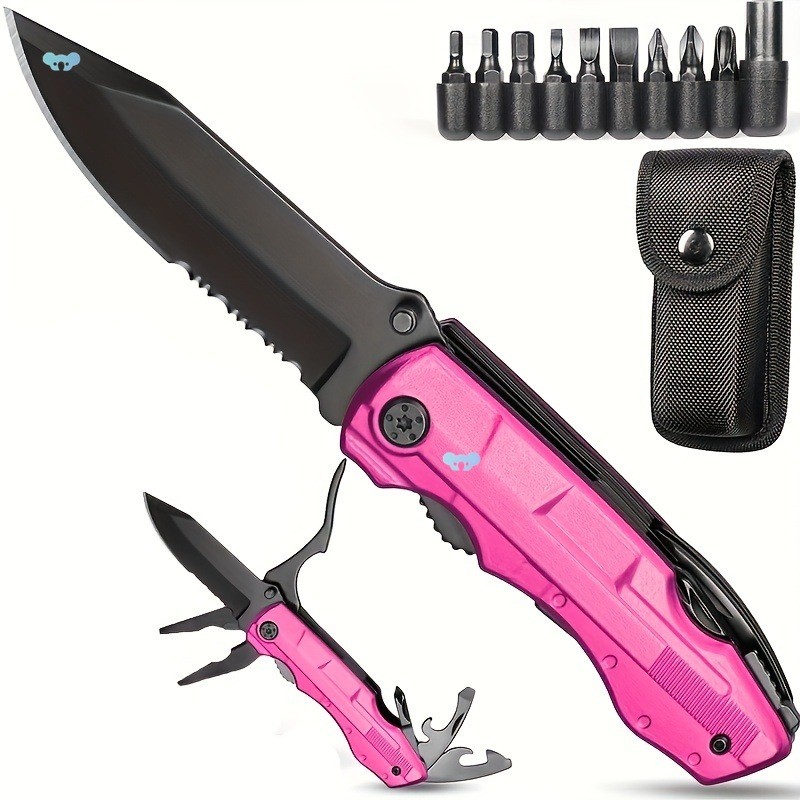 16 in 1 Pink Outdoor Multi Tool Knife with Bottle Opener Hiking Pocket Tactical