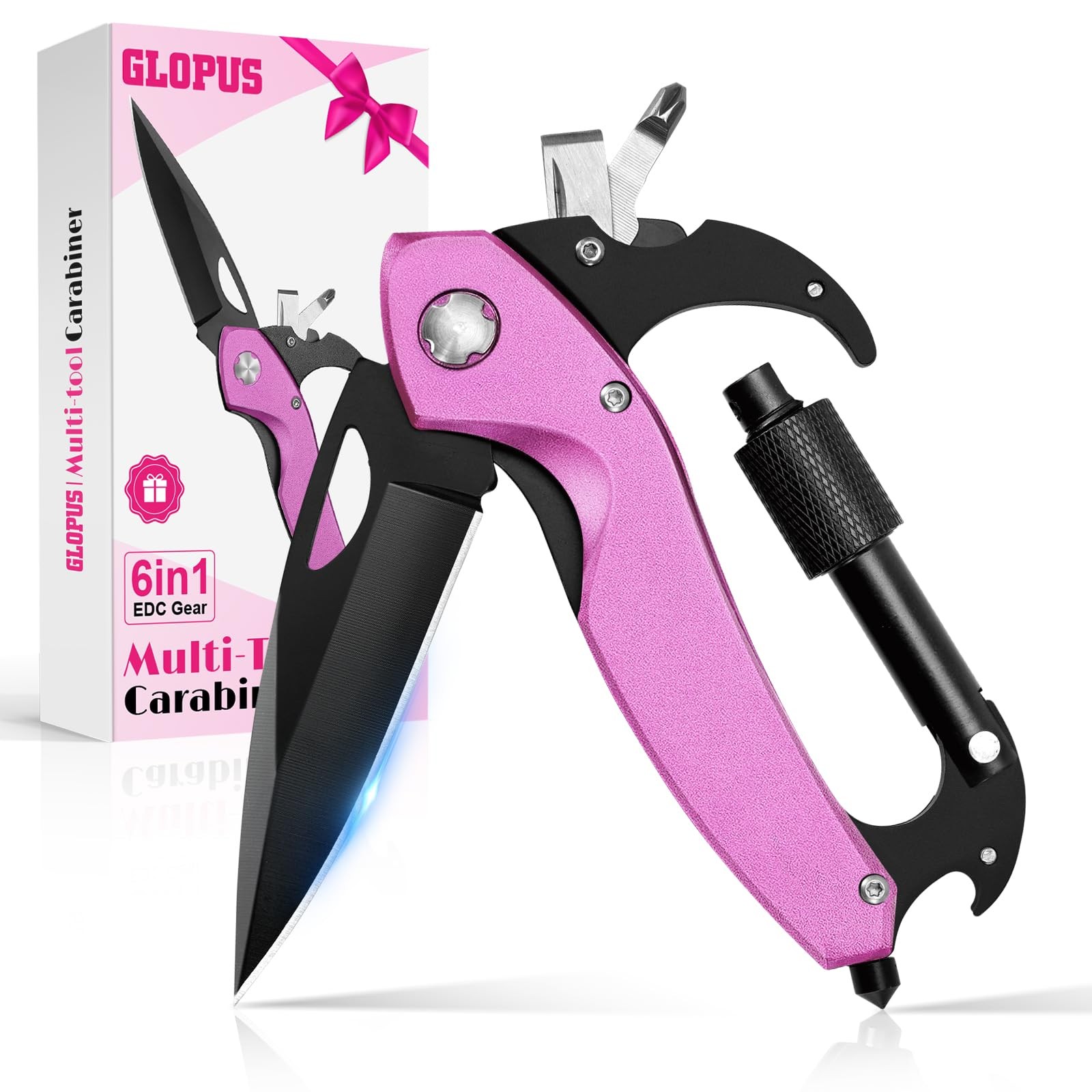 Multitool Carabiner with Pocket Knife, Birthday Gifts for Mom Women Wife, 6-i…
