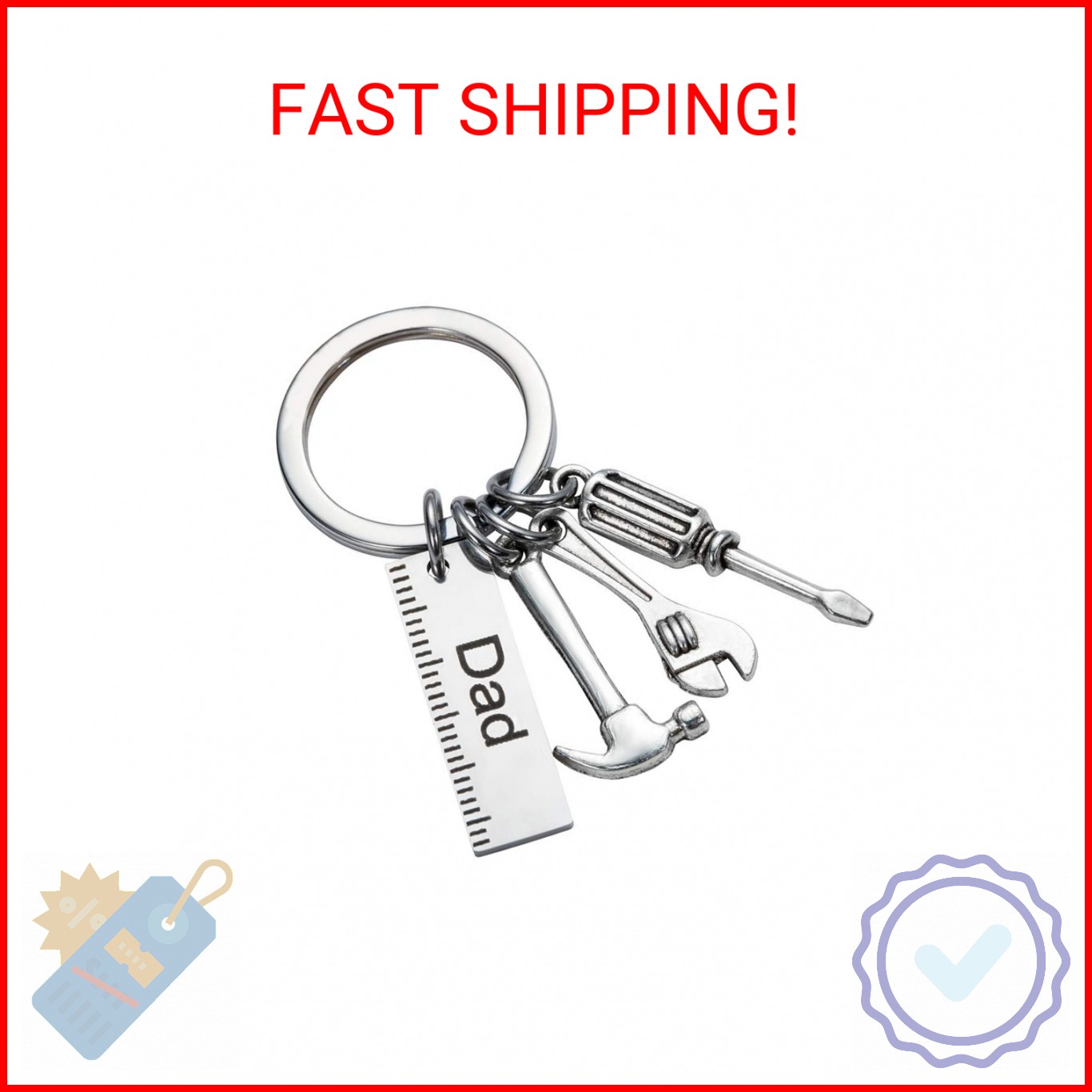 KIMI HOUSE Pop Keychain with Ruler Hammer Wrench Screwdriver Gifts for Dad, Fath