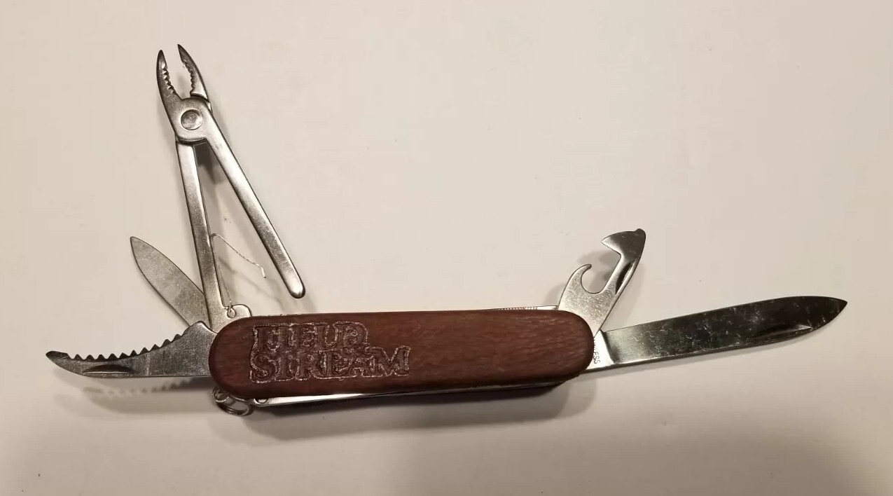 Multi-Tool Knife Wooden Handle Folding Blade Pliers Saw Scissors Field & Stream