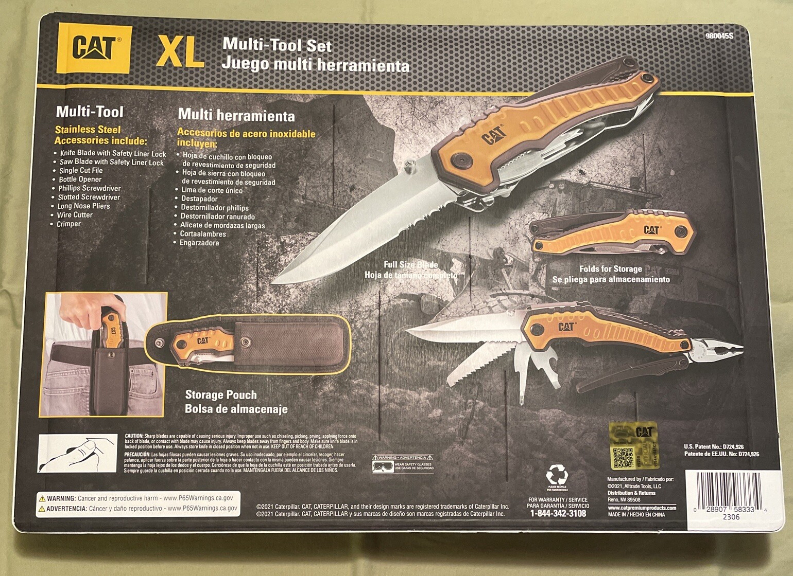 9-IN-1 MULTI-TOOL SET CAT XL FULL SIZE KNIFE BLADE & PLIERS + BELT LOOP SHEATH