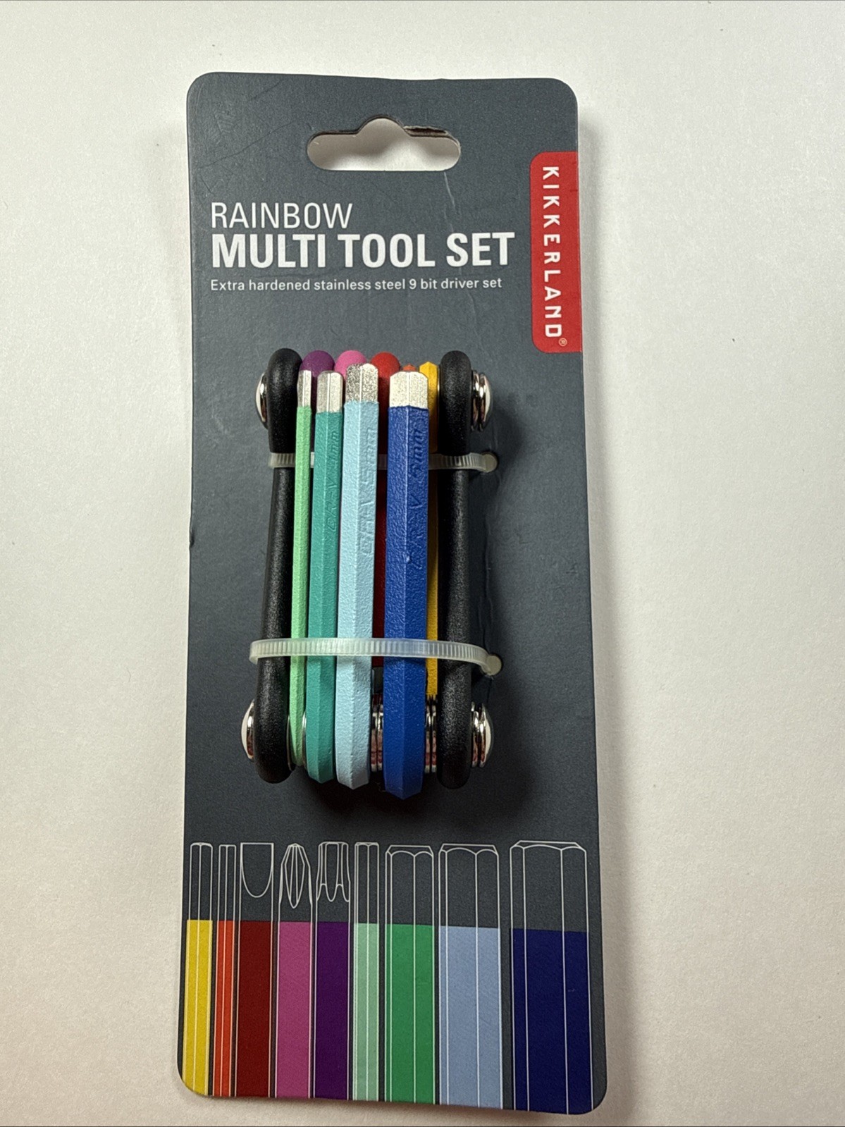 Kikkerland Rainbow Tool ~ 9-in-1 Multi-Tool ~ Extra Hardened Stainless 9 Bit Set