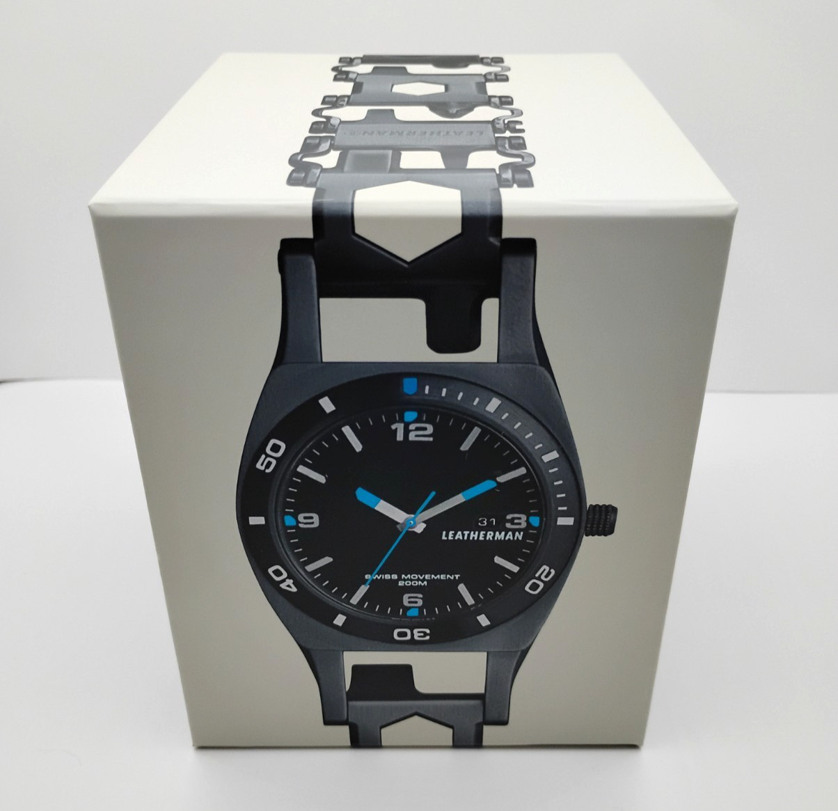 NEW Genuine Leatherman Tread Tempo LT Black & Silver Stainless Steel Swiss Watch