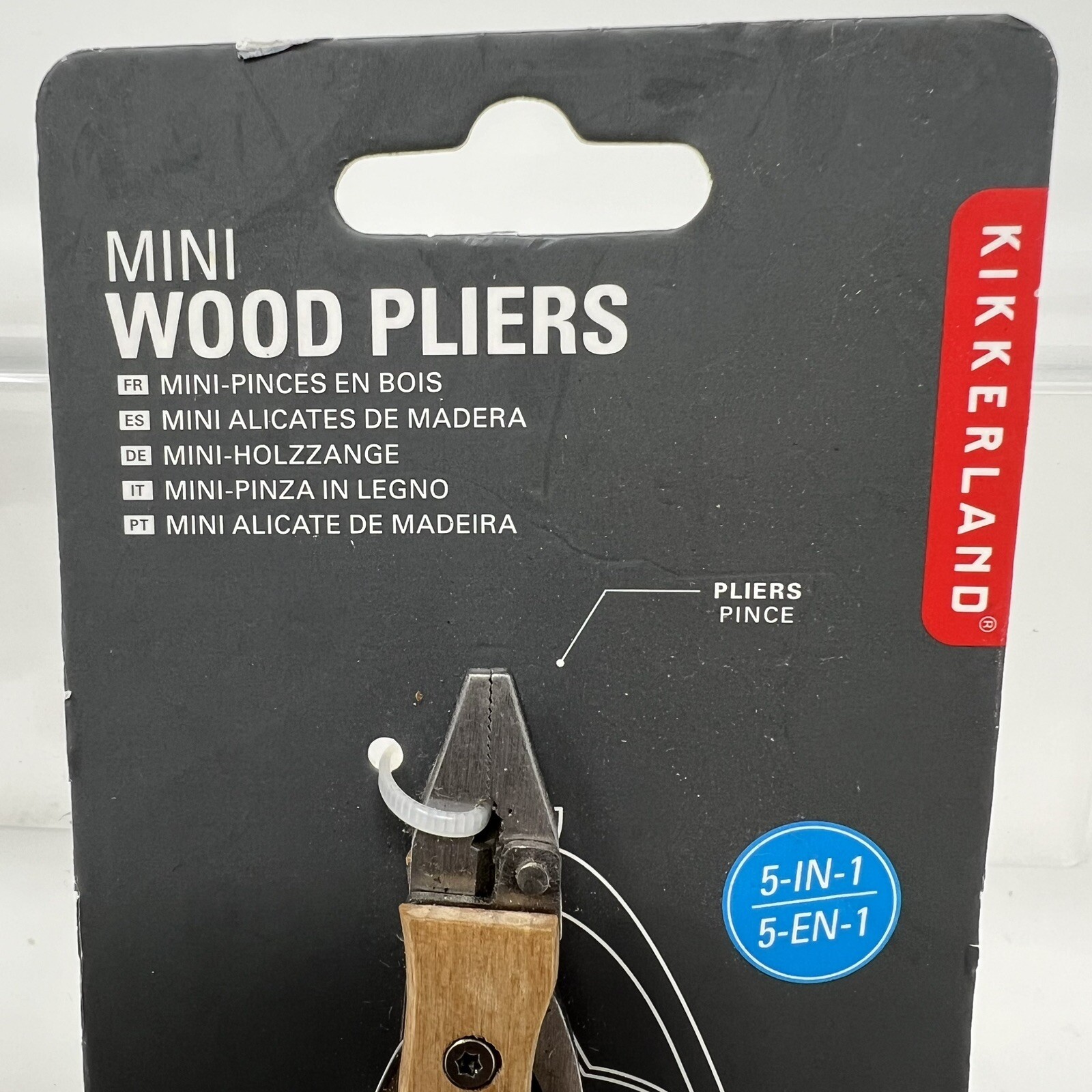 #KR16-W Kikkerland Pocket 5 in 1 Mini Wood/Steel Pliers Key Ring Multi Tool