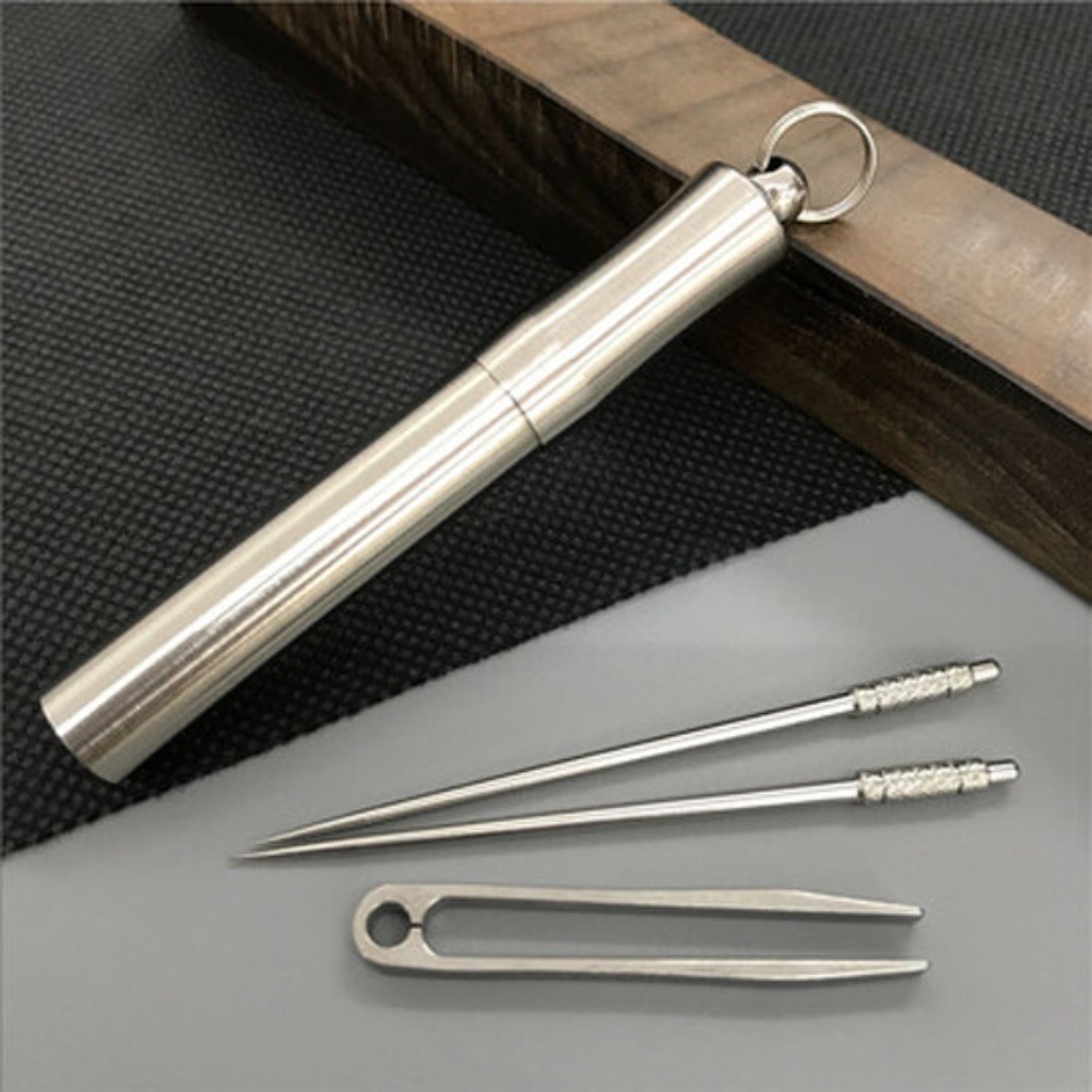 Titanium Alloy Toothpick Earpick Mini Tweezer Portable Container EDC Multi Tool