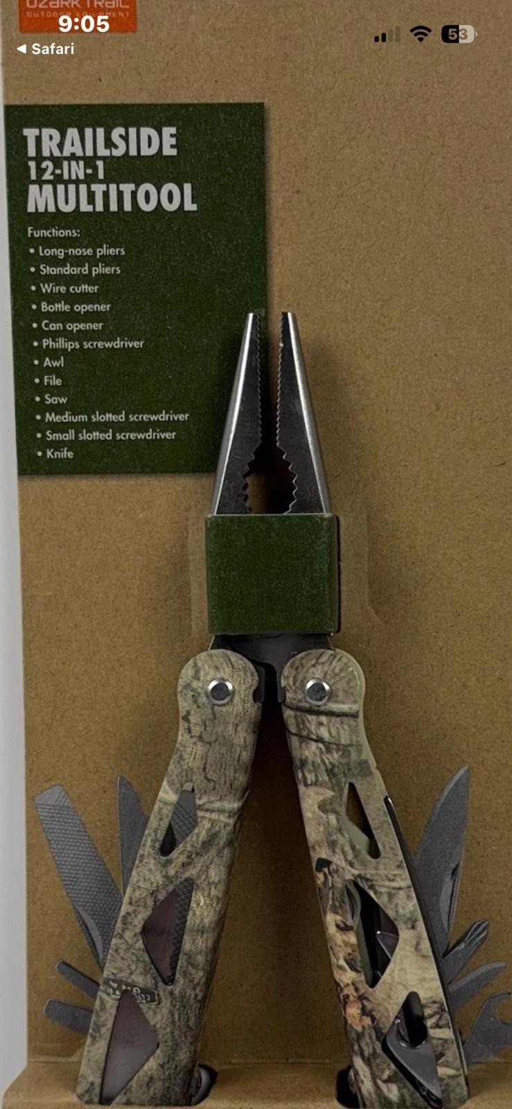 Ozark Trail 12-in-1 MultiTool Camo New Camping Knife Multi Tool New
