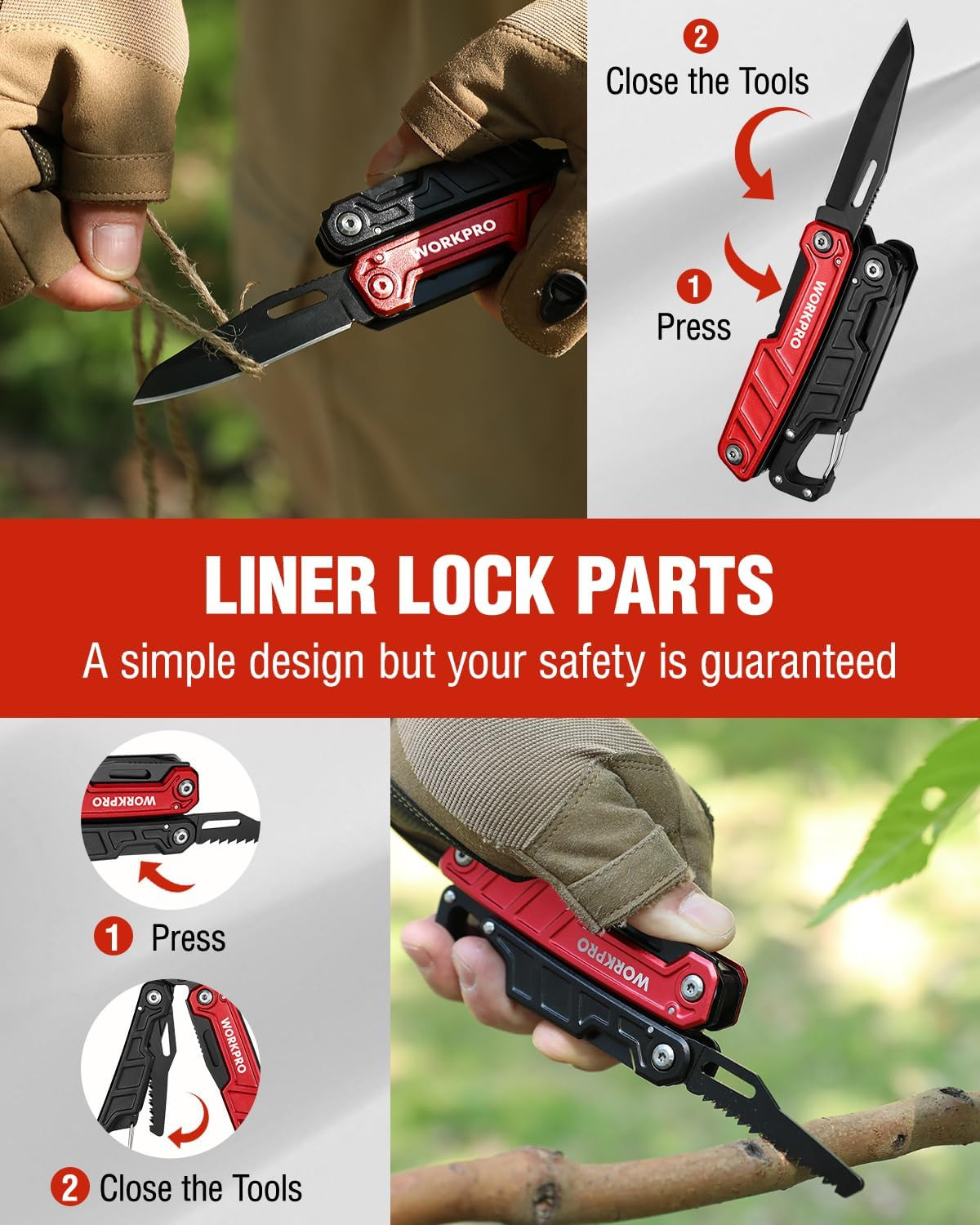 WORKPRO Multitool-11 in 1 Multitool Pliers with Pocket Clip and Sheath-EDC Multi