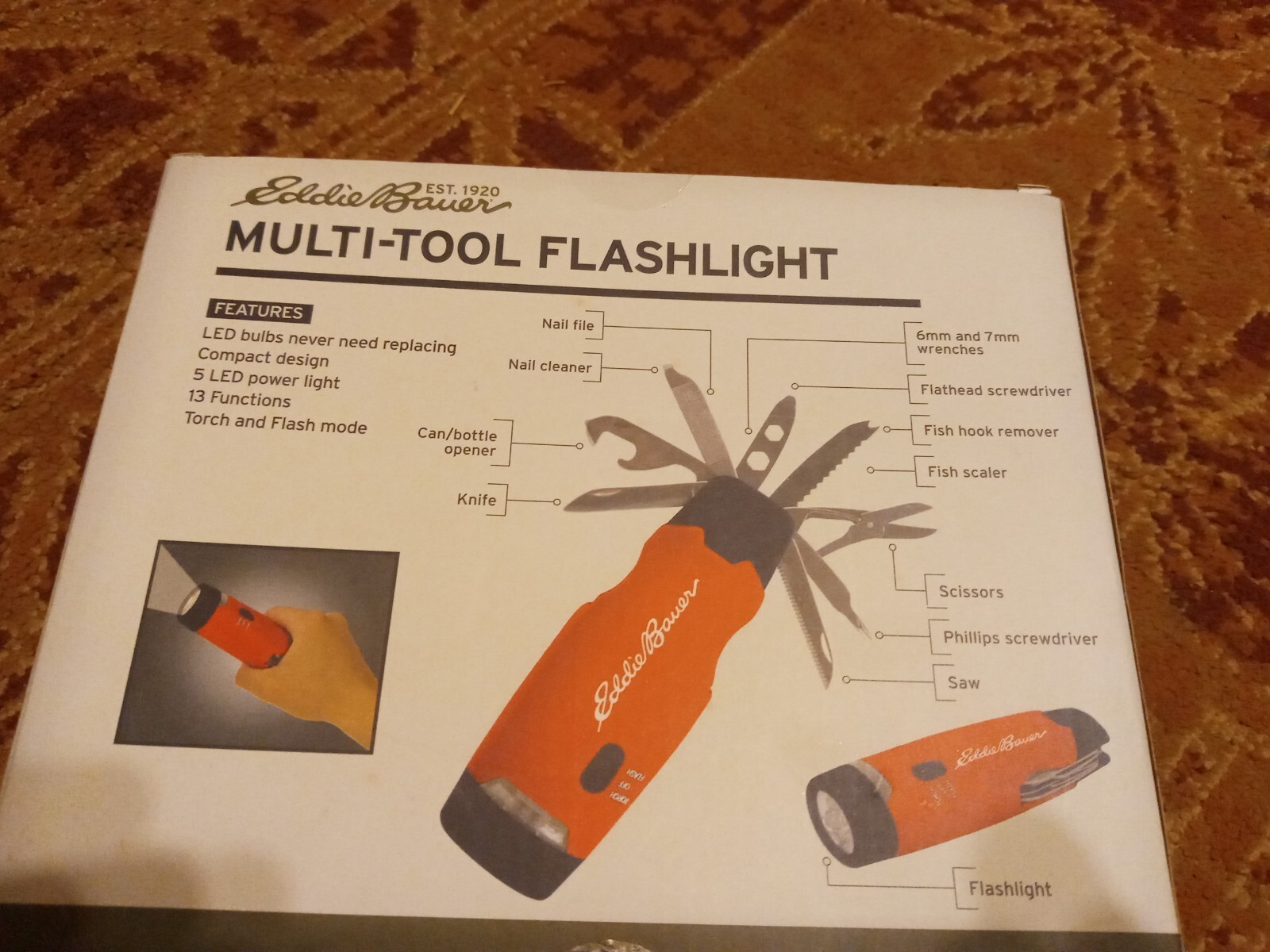 Eddie Bauer Multi-tool Flashlight Multi-purpose 2 Mode Light 12 Functions 5 LEDS
