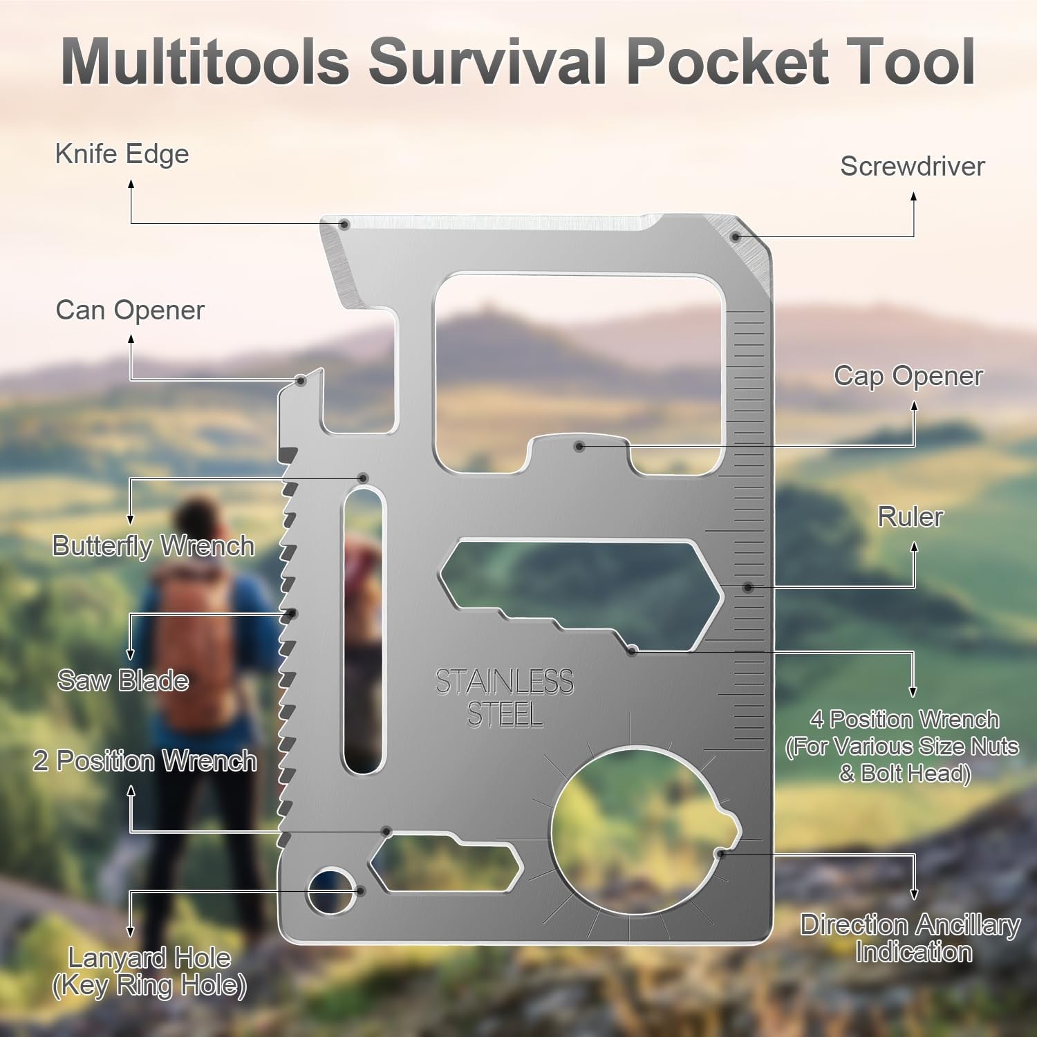10 Pack 11-in-1 Credit Card Multitool Survival Pocket Tool for Men Silver Set