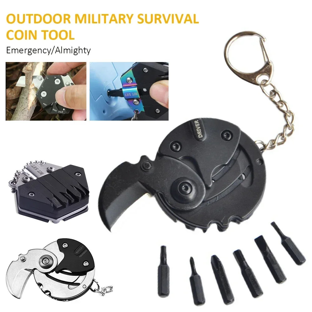 Multifunctional Keychain Screwdriver Hexagon Coin Folding Pocket Mini Tool